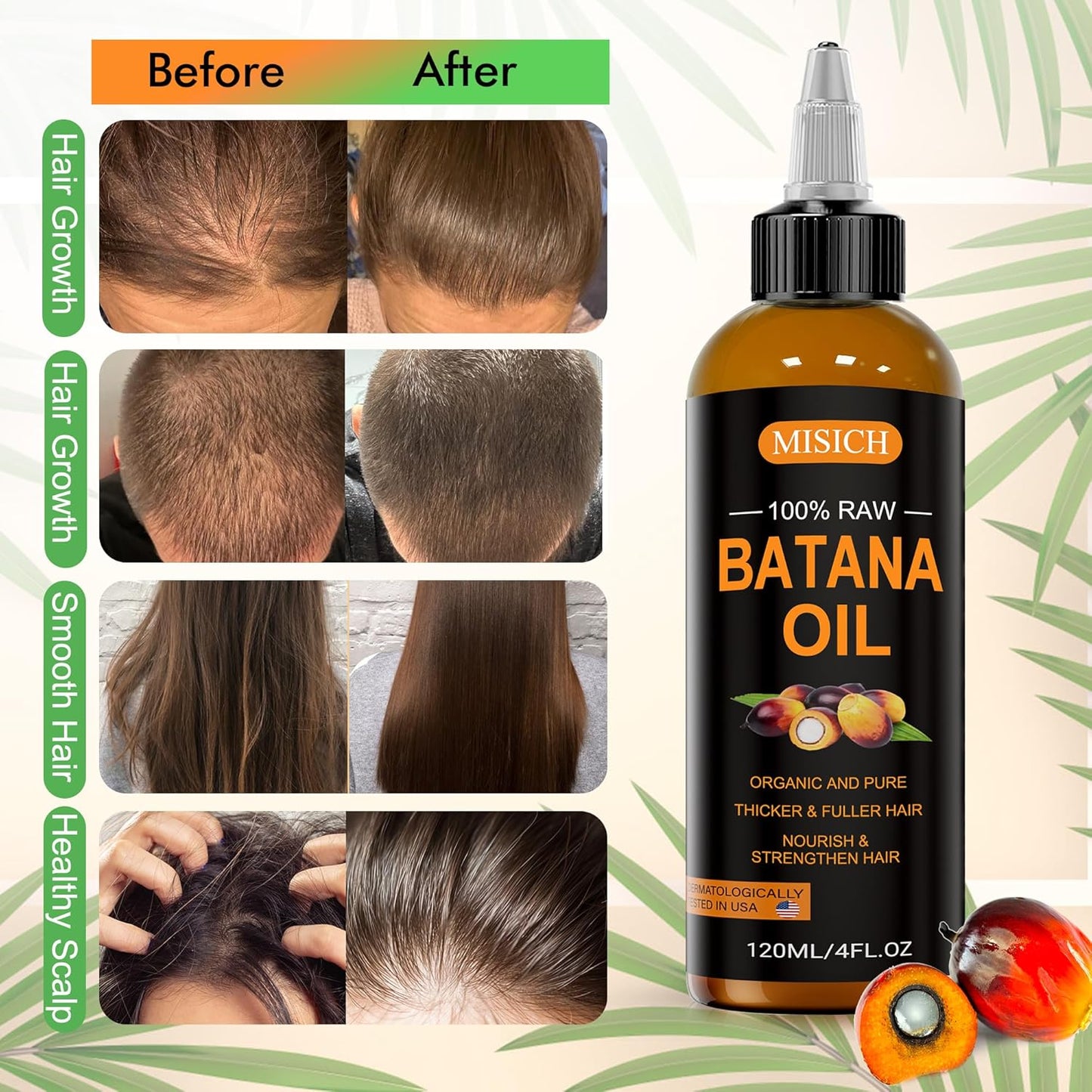 Raw Batana Oil - 100% Natural Organic Hair Growth Oil for Men & Women | Pure, Unrefined, 4 Oz