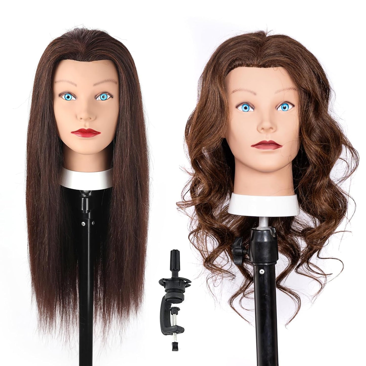 Male Mannequin Head - 14” Barber Training Head with 100% Human Hair | Dark Brown Hairdresser Manikin for Styling Practice