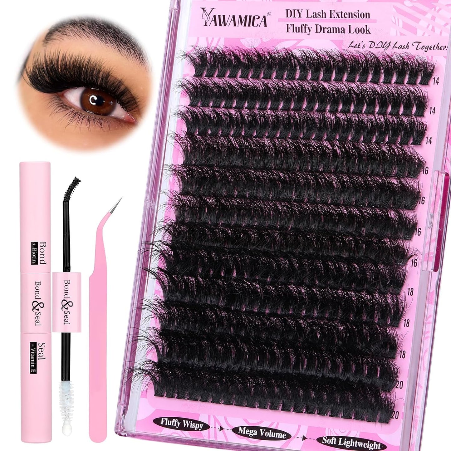 Fluffy Lash Clusters - 10-14mm D Curl Individual Eyelash Extensions | Thick 200D Volume for Soft Glam