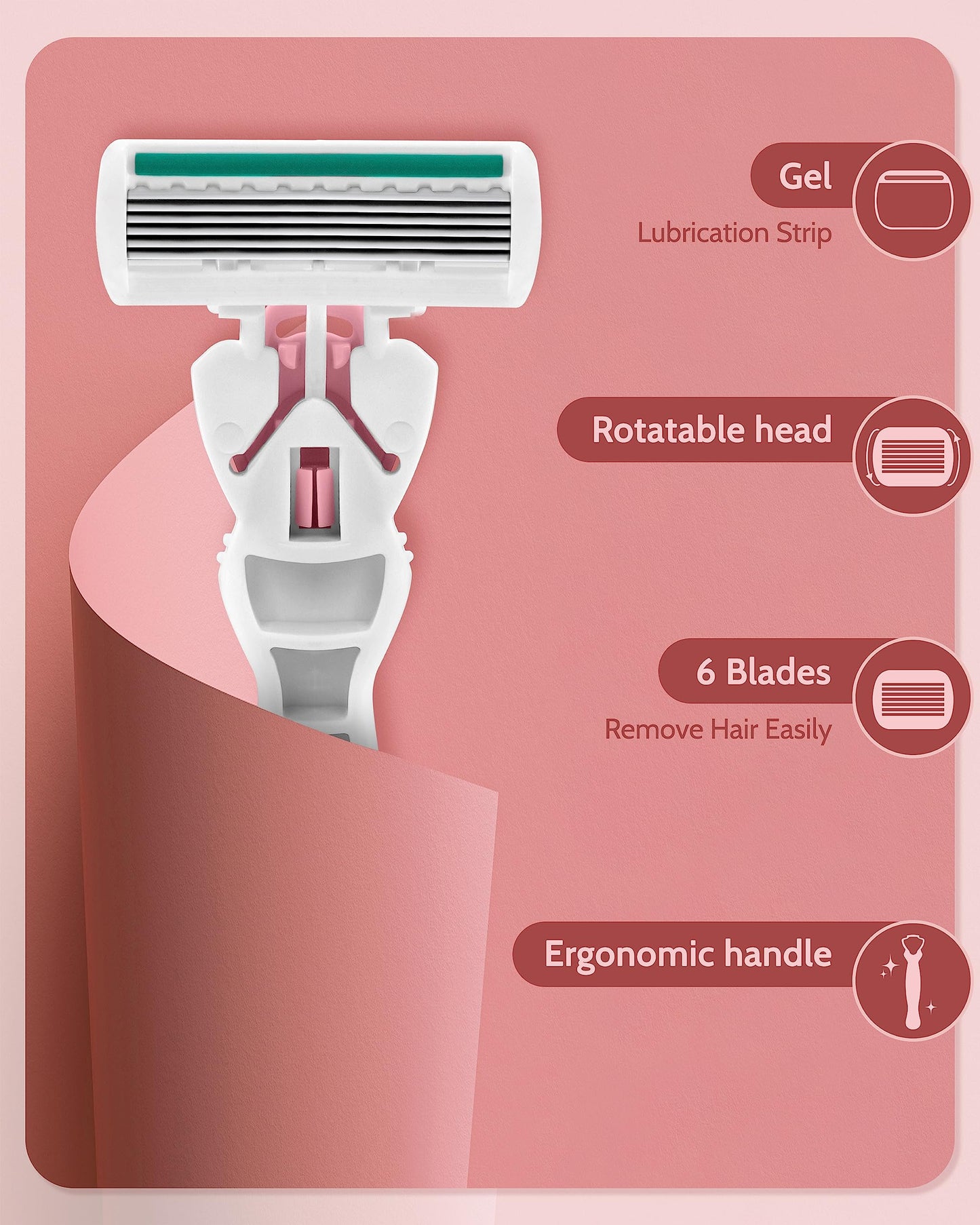 Razors for Women Sensitive Skin with 15 Blade Refills, 6 Blades Women’s razors for Shaving Including 2 Travel Razors for Women with 15 Blade Refills,Green