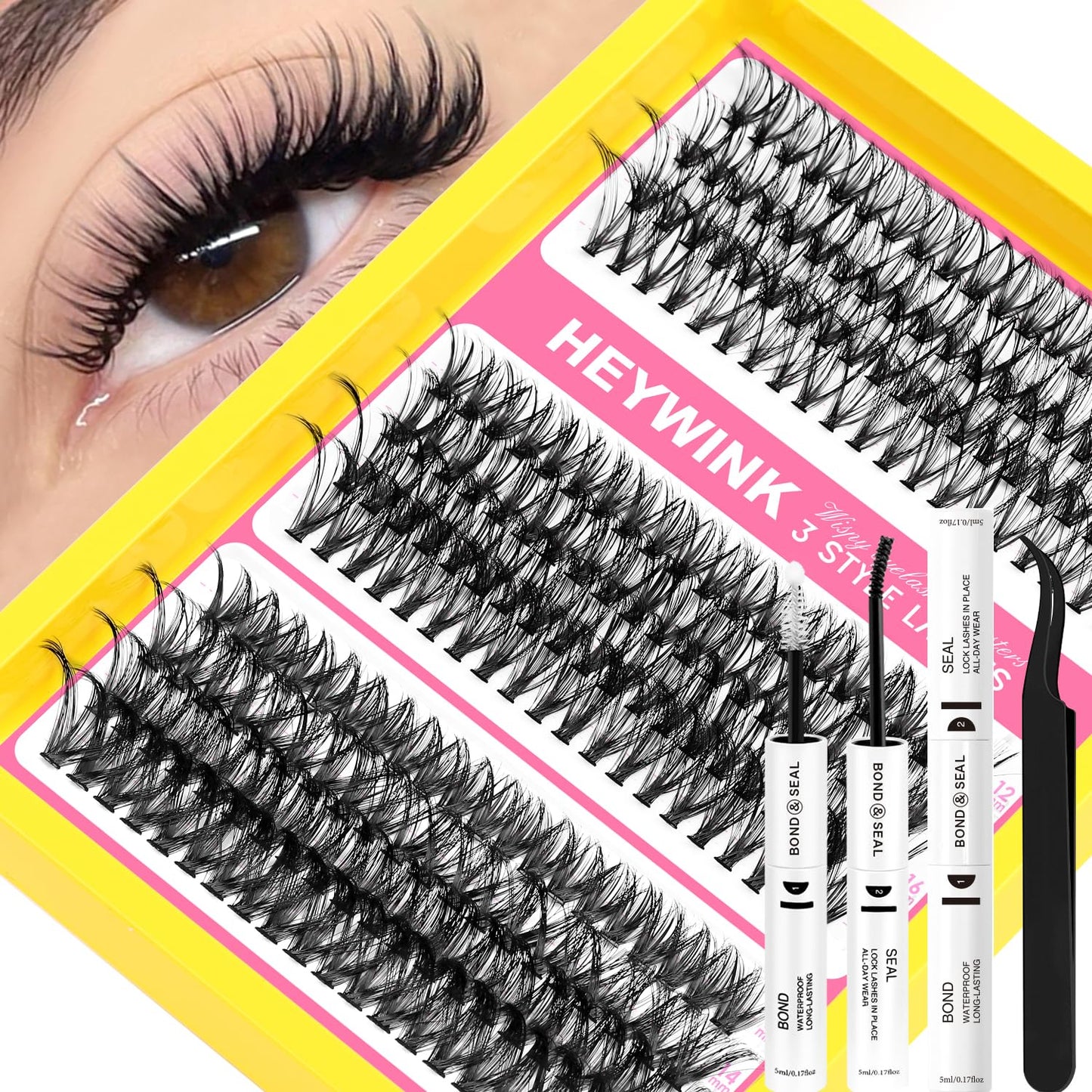 Lash Clusters Kit - 60D, 80D, 100D Thick Individual Eyelash Extensions | DIY Home Use 12-18mm