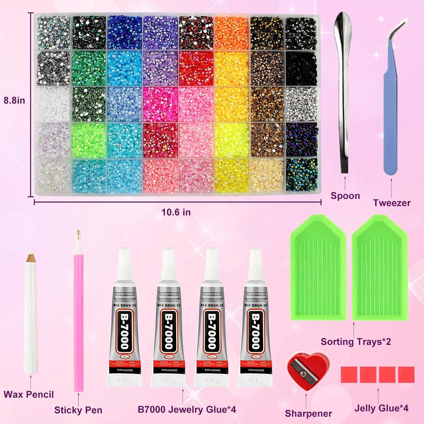 Bedazzling Rhinestone Kit - 40 Colors, 40000 Pcs 3mm Flatback Gems | Complete Craft Set with Glue, Storage Box & Tools