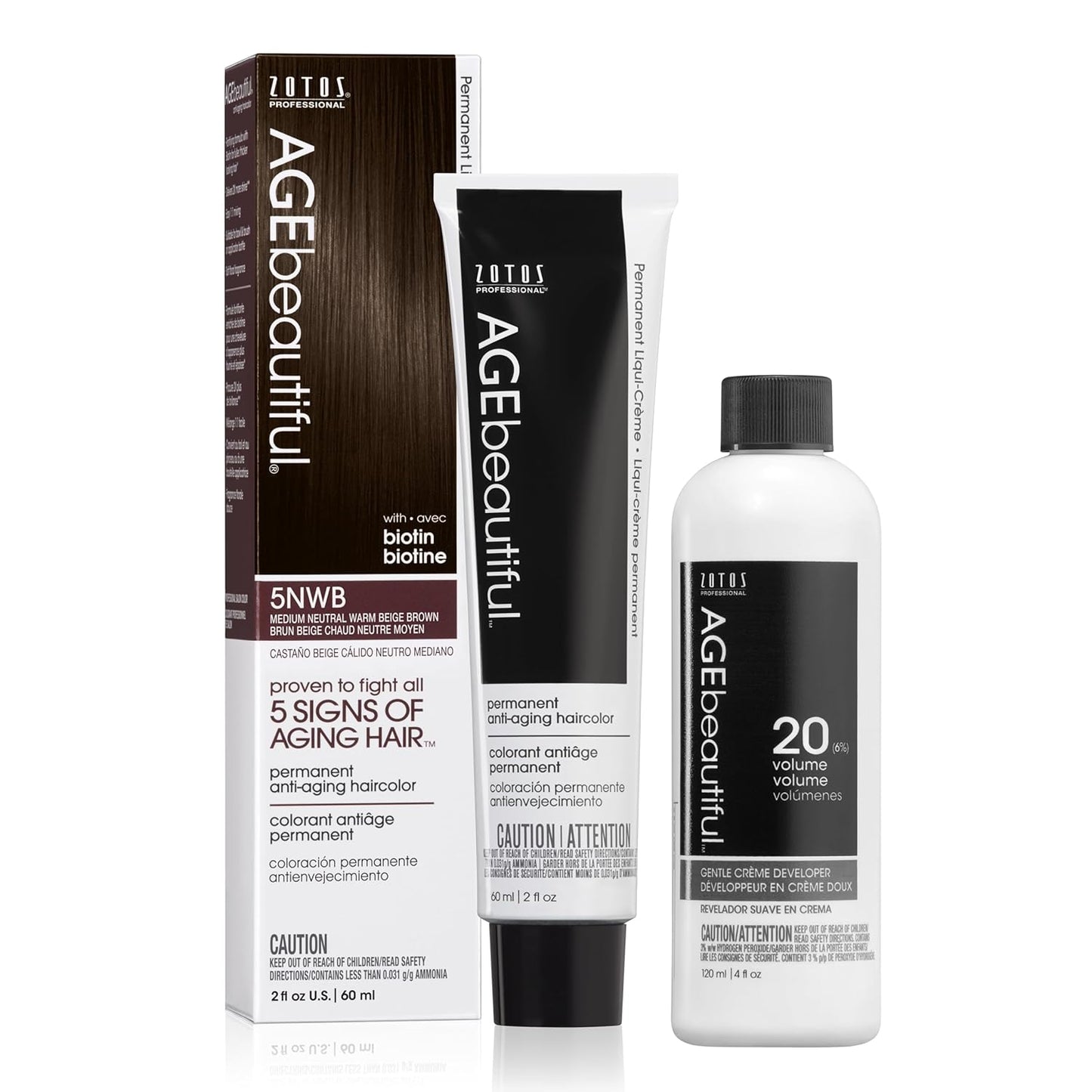AGE Beautiful Permanent Hair Color Cream - 100% Gray Coverage Hair Dye with Biotin for Fuller, Thicker Hair | Professional Salon Quality