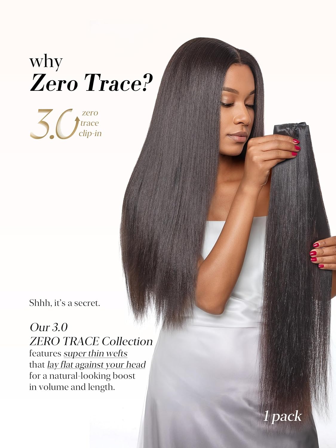 LUVME Invisible Clip-In Hair Extensions - 0.59mm Yaki Straight 24 Inch, 100% Real Human Hair, 6 Pcs 100g | Wider Wefts for Easy Sectioning