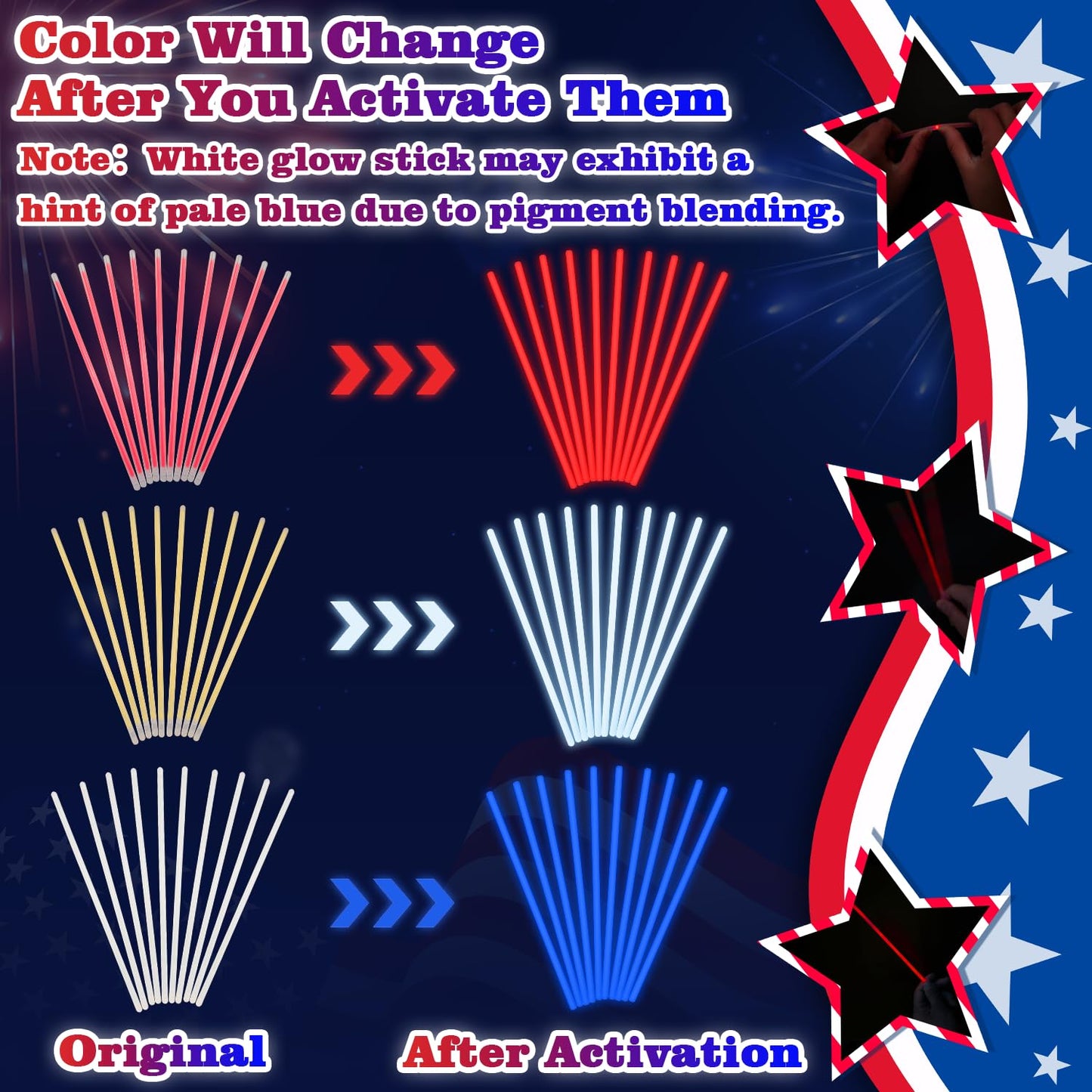 Fourth of July Accessories for Kids, 72-500 PCS Red White Blue Glow Sticks Party Favors Supplies for 250th, Patriotic Treat Goodie Gift Bag Stuffers, Light up Party Toys Stuff Decor for 4th of July