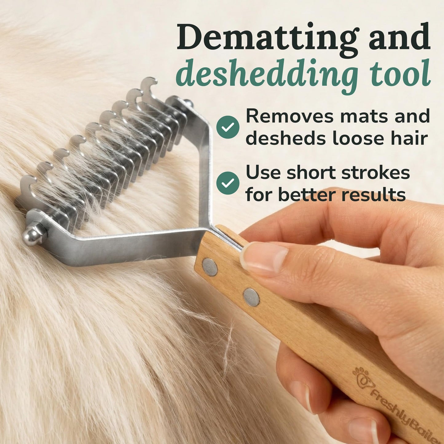 Freshly Bailey Dematting Comb for Cats and Dogs, Mat Remover and Deshedding Grooming Tool, Safe Detangler for Matted Fur, Double Sided Undercoat Rake