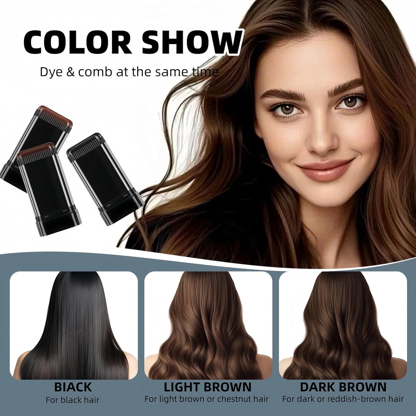 Temporary Hair Dye Comb - Gray Hair Coverage & Touch-Up | Non-Irritating, Smudge-Proof Formula (Black)