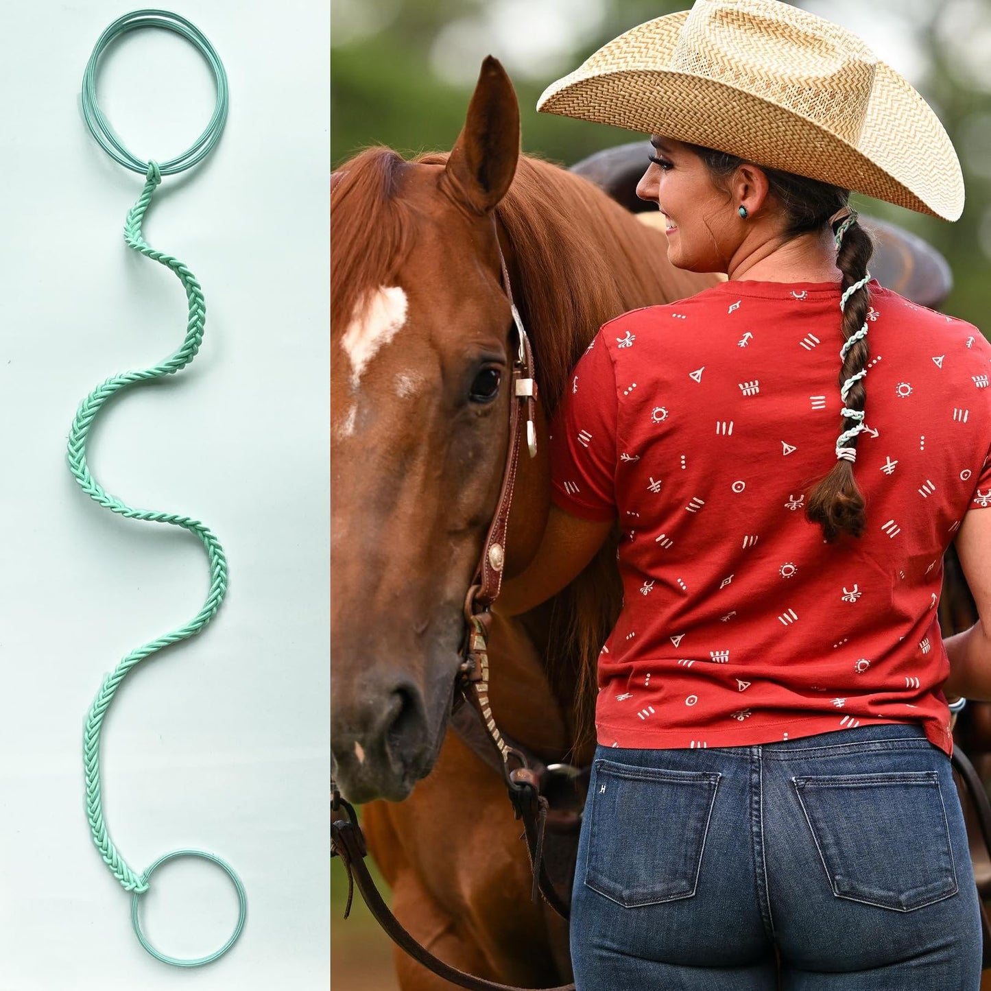 2 Packs (1PC 16"+1PC 25") Aqua Hair Ties No Hooks for Women, Elastic Strong Hair Bands for Long Thick Curly Hair Ponytails Holders for Swim Diving Motorcycle Rides Skiing Surf