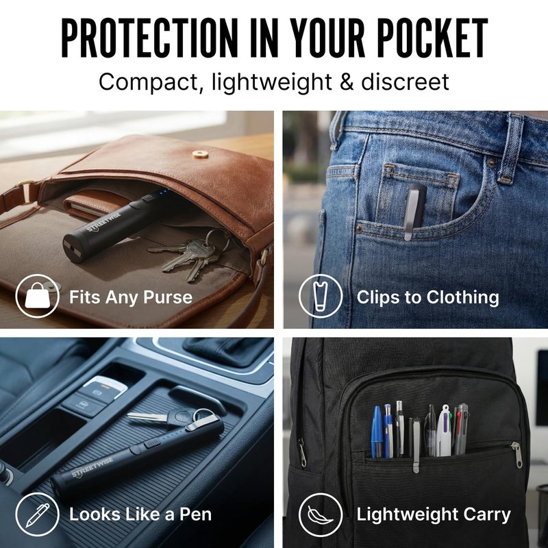 Streetwise Pain Pen 25,000,000 Volts Stun Gun for Self Protection - Tactical Stun Pen for Women and Men, USB Rechargeable, Battery Indicator, Durable Clip, Compact and Concealable for Protection