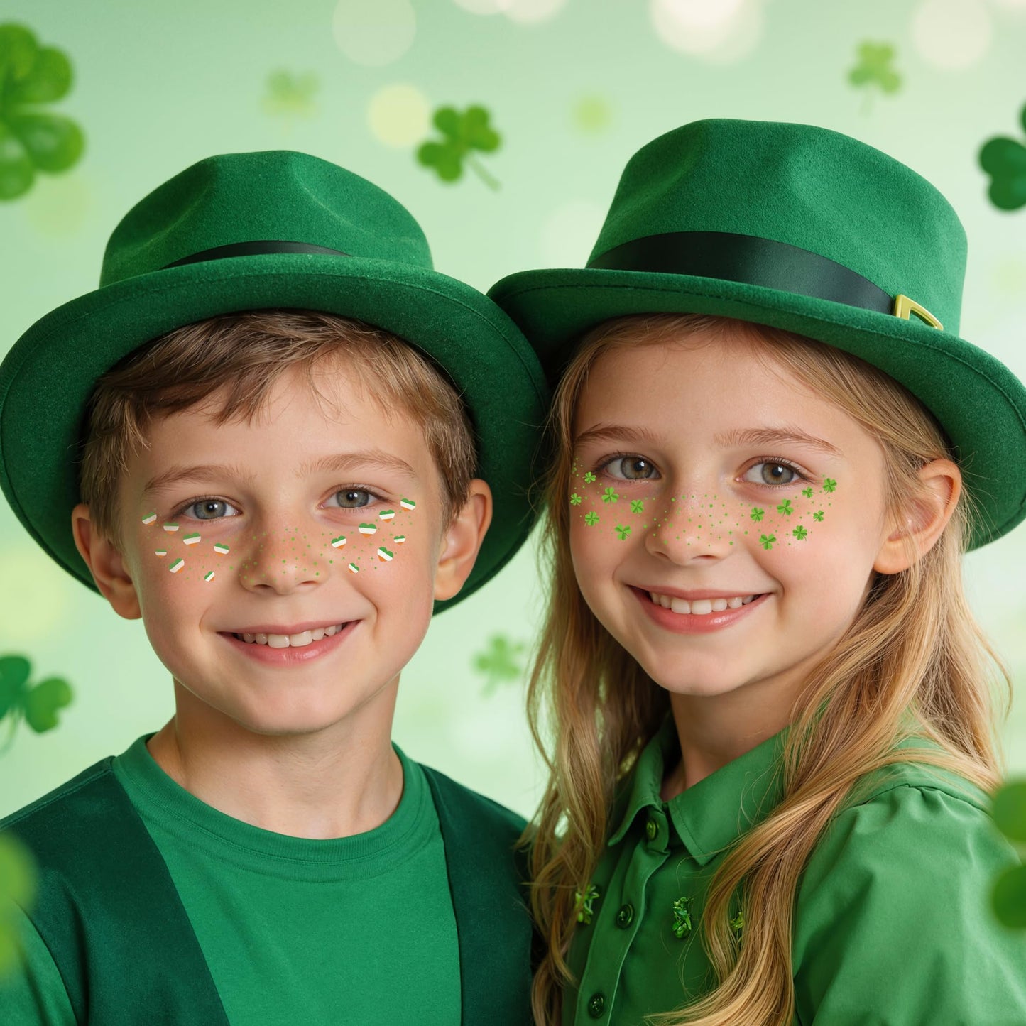 St Patricks Day Accessories - 8 Pack Shamrock Temporary Face Tattoos | St Patrick's Day Shirt Outfits for Women | Lucky Clover Face Stickers Makeup Gifts Crafts Games Decorations for Kids