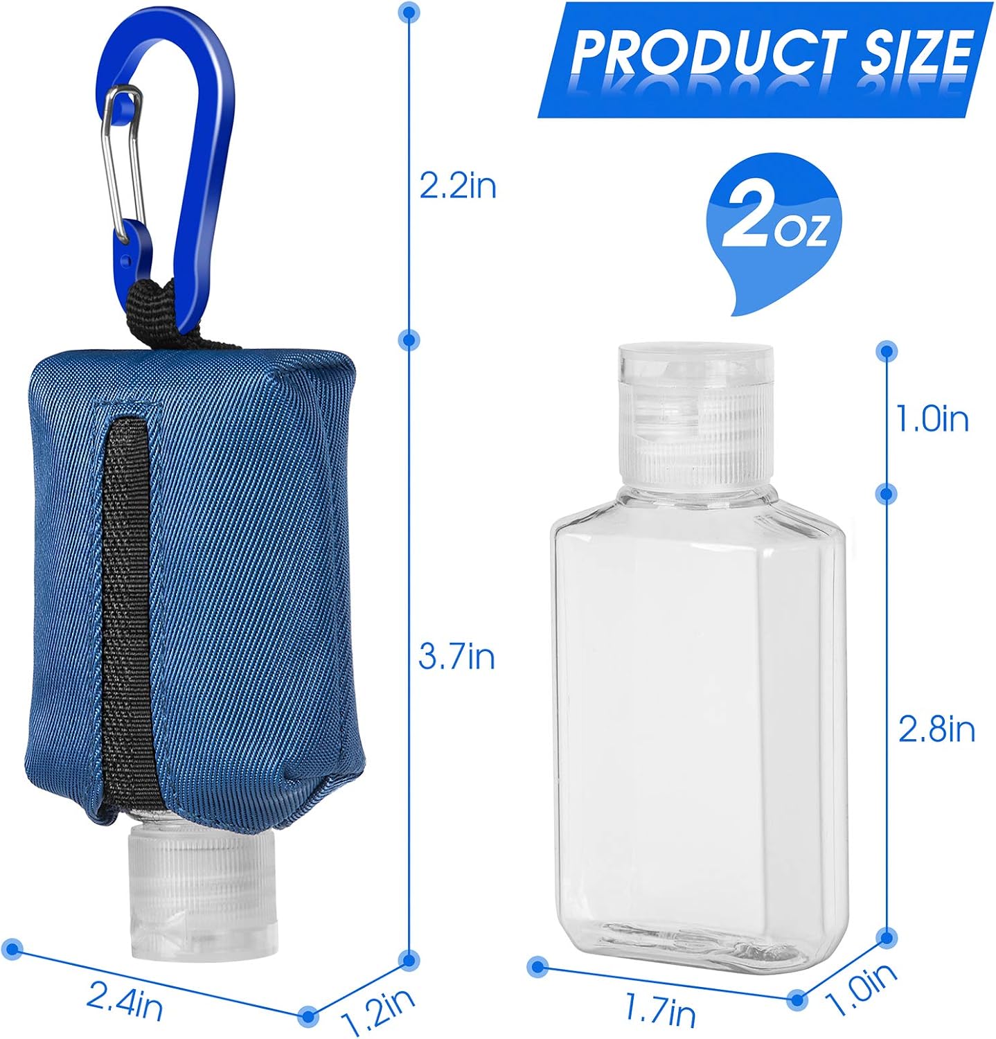 Hand Sanitizer Bottle Case Holder - Refillable 60ML/2 oz Travel Containers with Carabiner | Flip Cap Design