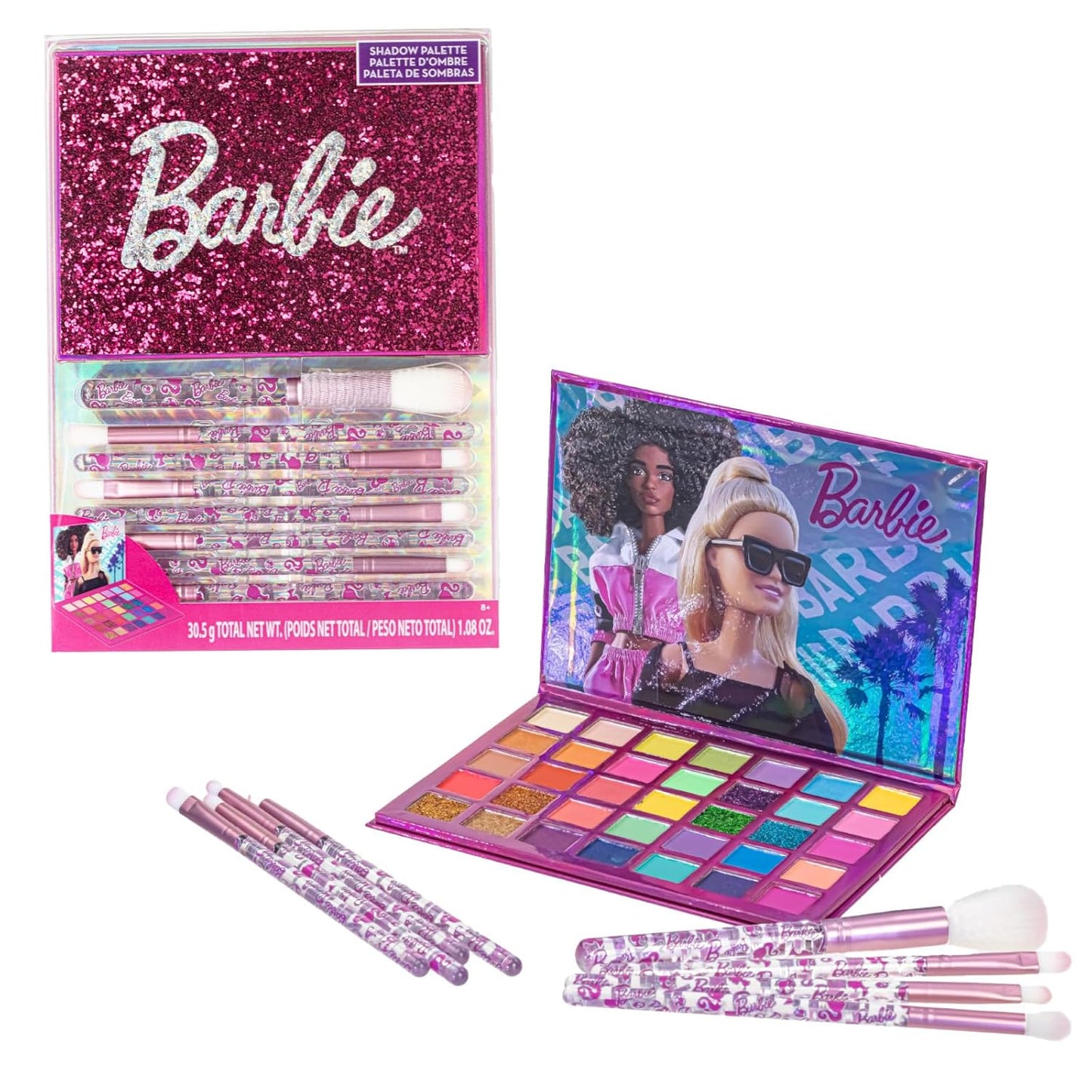 Barbie 35 Well Shadow Palette - Shimmery Pigmented Colors with 8 Blendable Brushes | Ages 8+