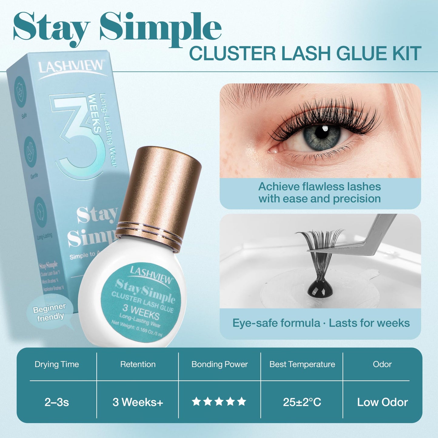 LASHVIEW Lash Glue for Eyelash Clusters, Lash Cluster Glue 3-4 Weeks