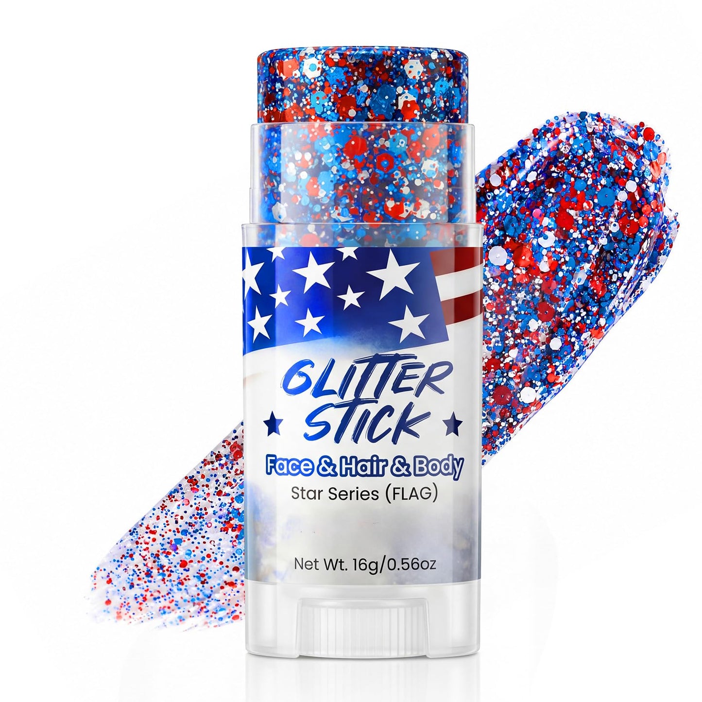 Red White Blue Sparkle Patriotic Glitter Stick - Face Hair Body Glitter, Waterproof, 4th of July 250th Independence Day USA Flag Makeup, Soccer World Cup, Memorial Veterans President's Day
