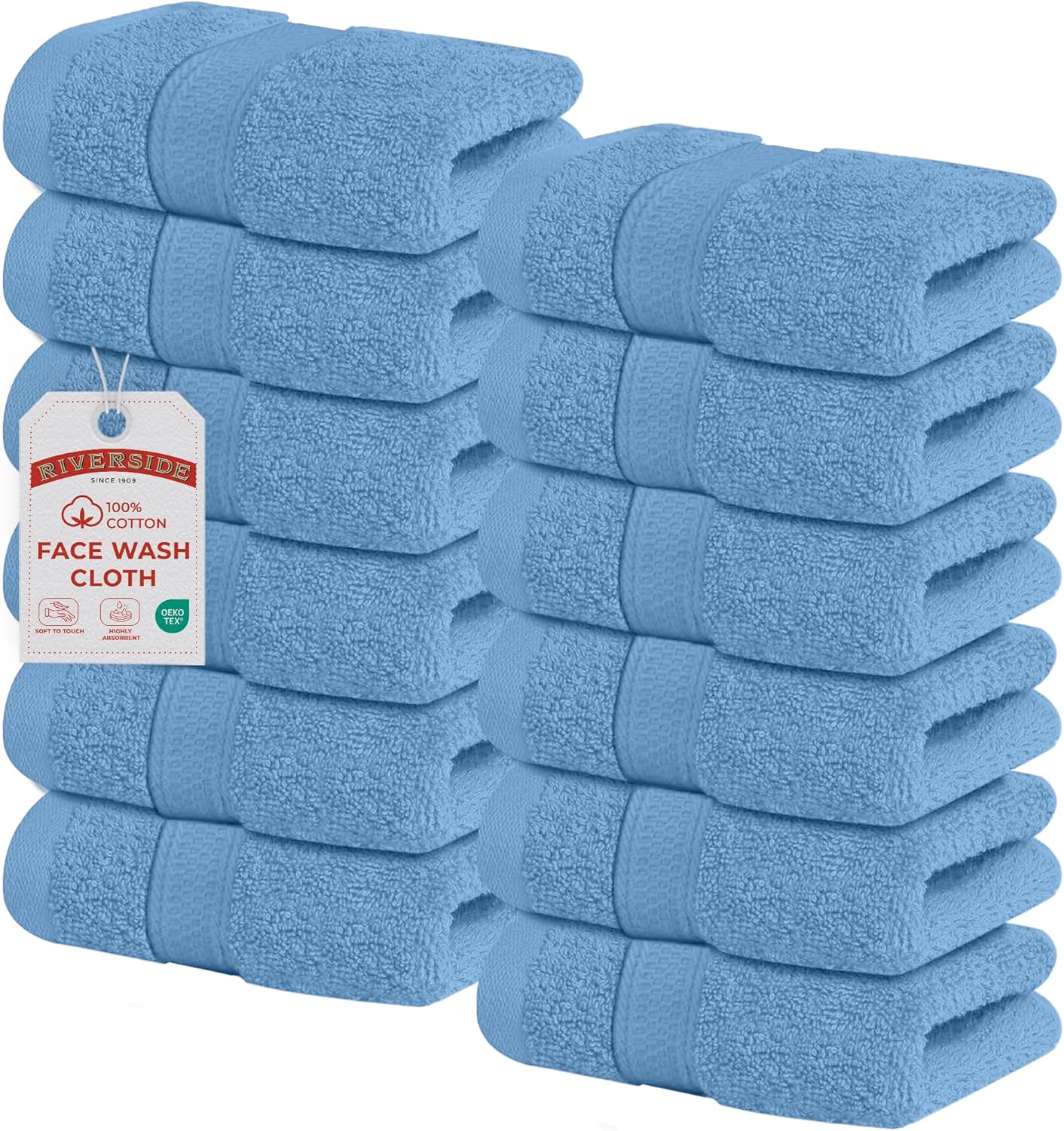 Riverside 12-Pack 100% Cotton Hunter Green Face Towels - Super Soft, Absorbent Washcloths for Bathroom, Spa & Gym | 12x12 Inches