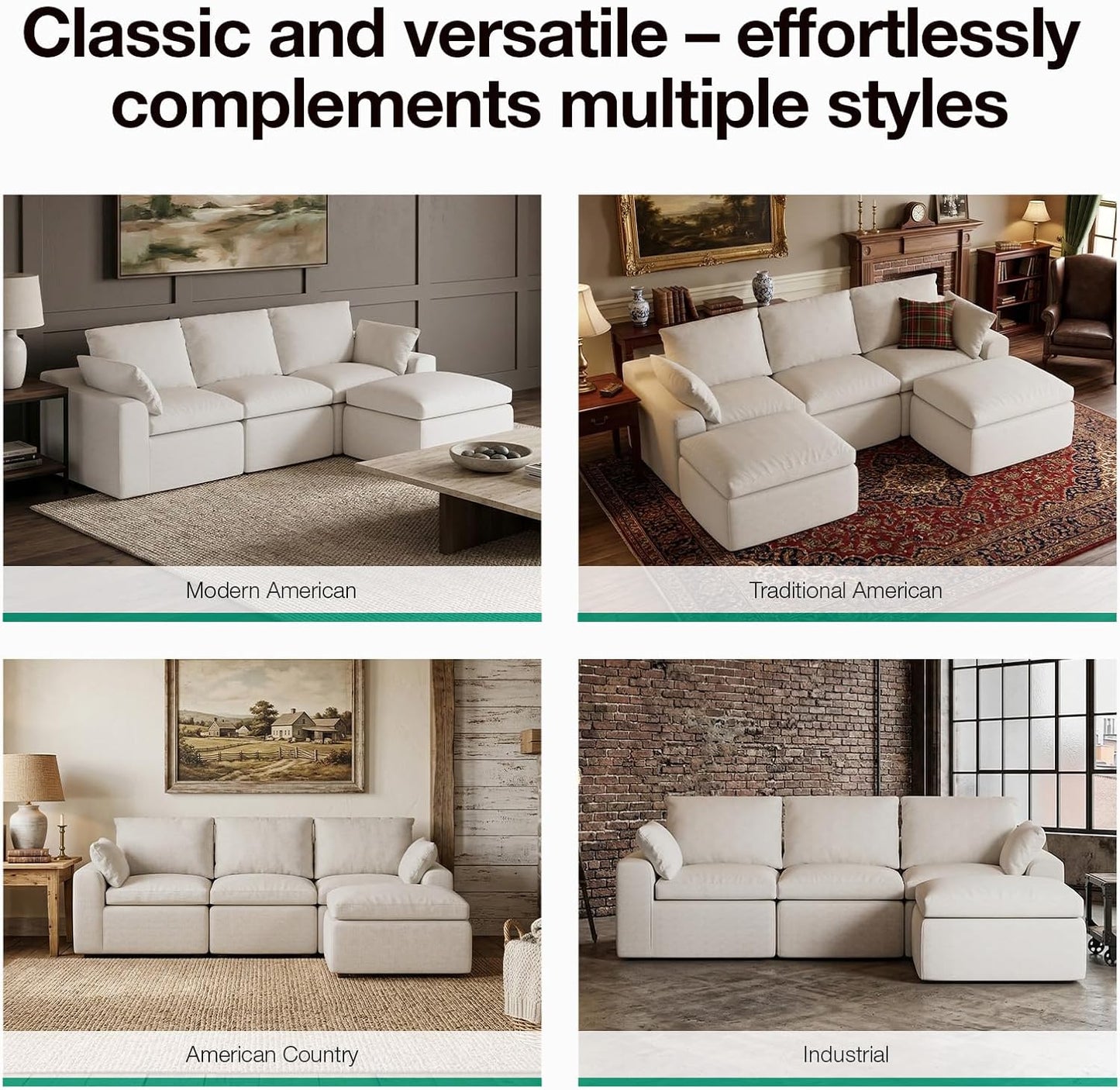 Modular Cloud Couch - Modern Sectional Sofa with Smart Coil® Support | Chenille Fabric, 5-Seater, White