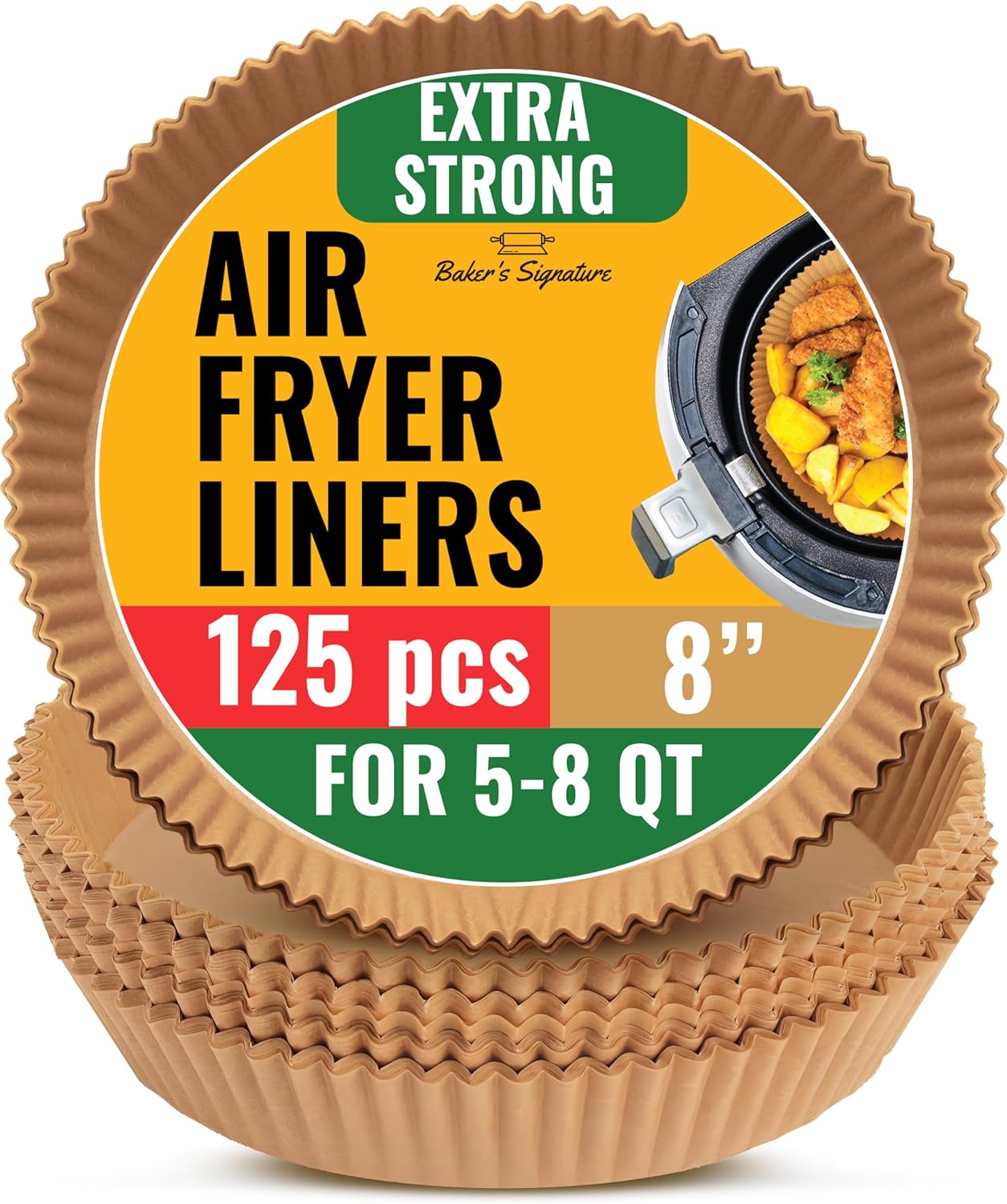 Air Fryer Paper Liners - 125 Pcs Non-Stick Disposable Liners | 8” Square for 5-8 Qt Baskets