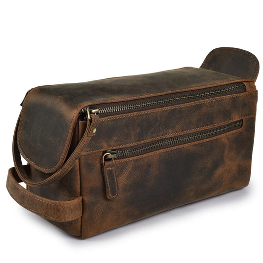 LEATHER VILLAGE Genuine Leather Travel Toiletry Bag - Water-Resistant Dopp Kit for Toiletries, Large Shaving Bag & Bathroom Organizer - Gift for Men & Women - Rustic Brown