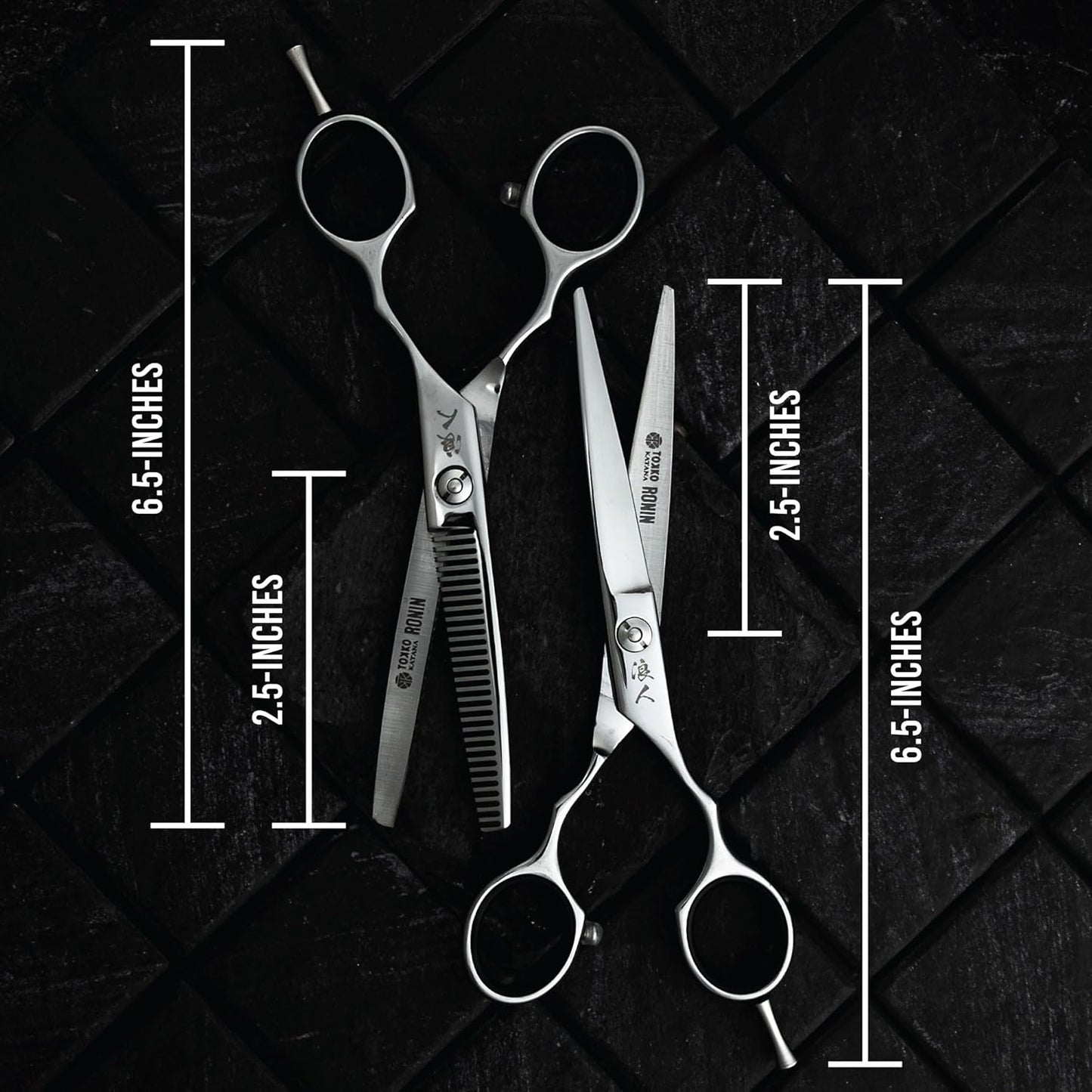 Ronin Hair Cutting Shears Set - 6.5" Professional Stainless Steel Scissors | Regular & Thinning Grooming Kit for Barbers & Stylists