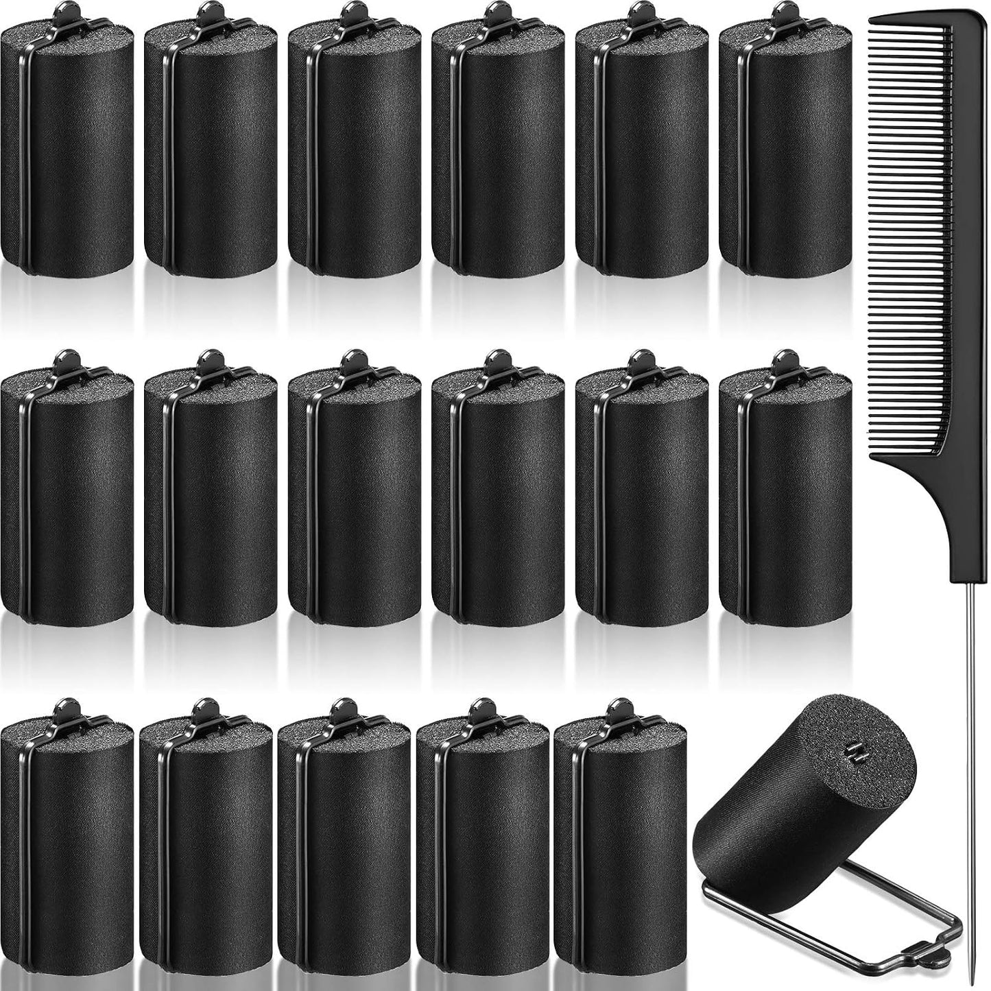 Satin Hair Rollers - 18 Pcs Foam Sponge Curlers for Black Hair - Pink Satin Wrapped | 1.42 Inch