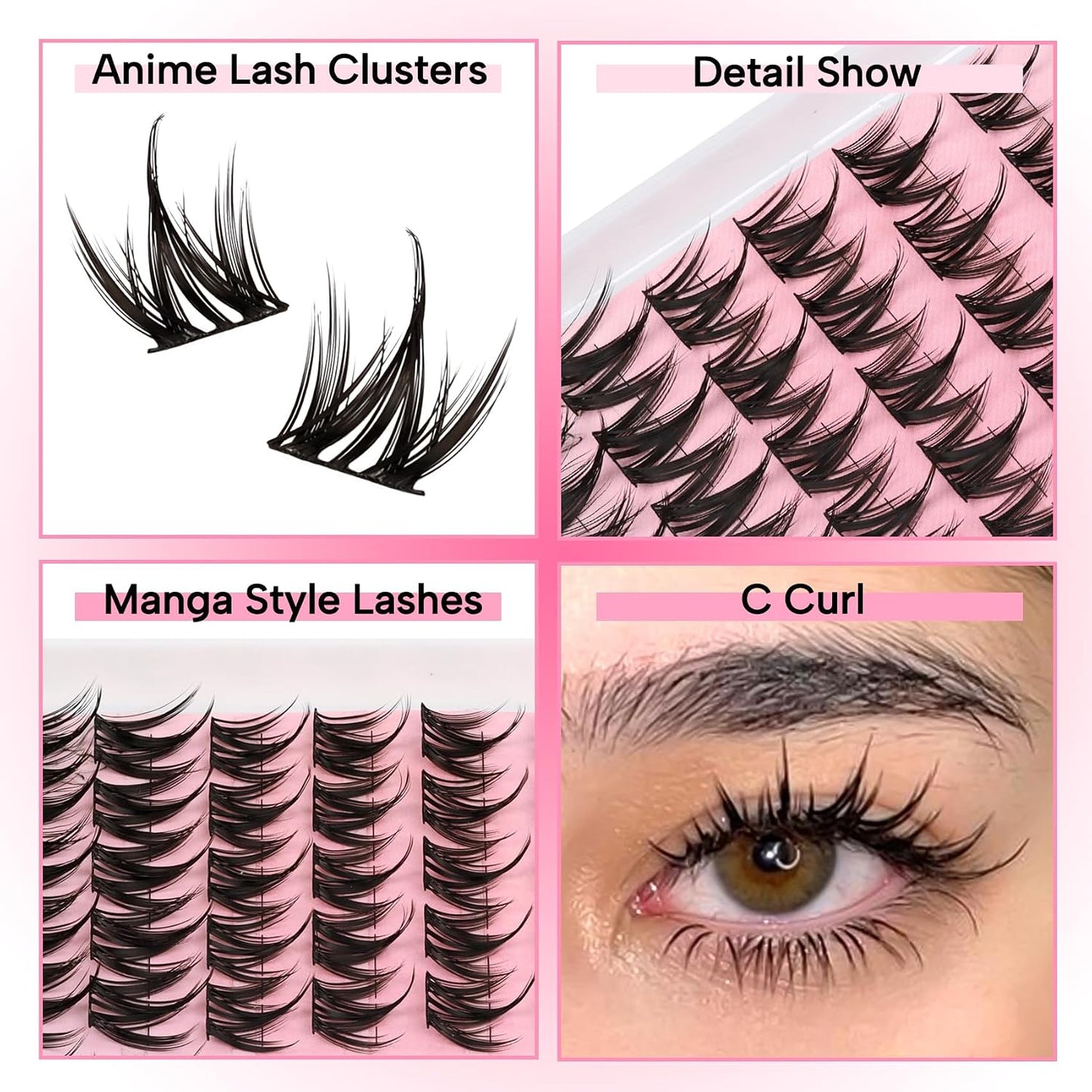 Manga Eyelash Clusters - Spiky Individual Lashes for Volume & Cosplay | 80Pcs C Curl