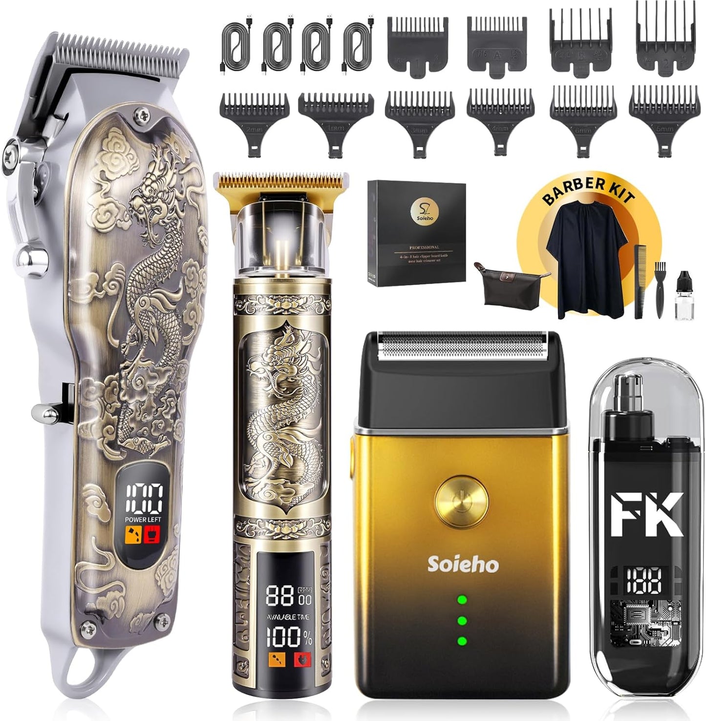 Professional Hair Clipper Set for Men - Cordless T-Shaped Beard & Nose Hair Trimmer | Electric Shaver Kit
