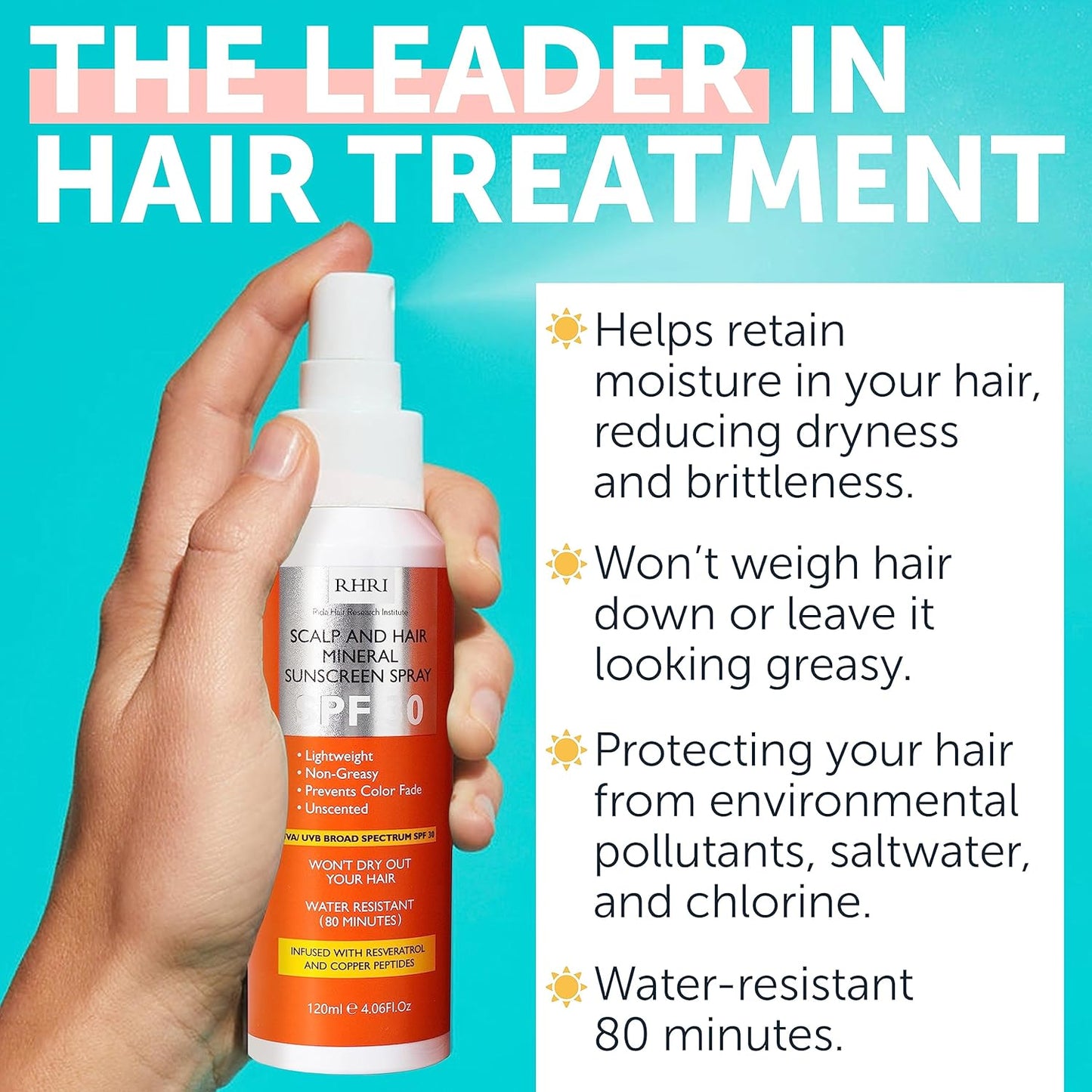 Hair Sunscreen Spray SPF 30 - Non-Greasy Scalp Protection | Prevent Color Fade & Dryness | 4 oz Beach Sunblock