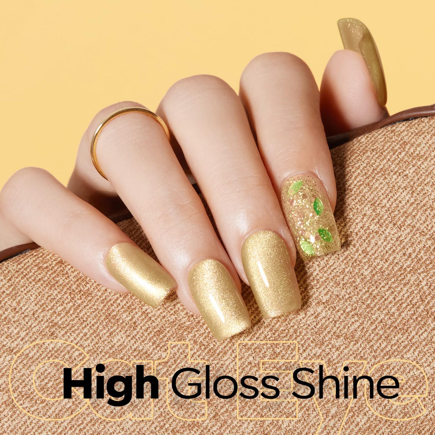 Modelones Nude Cat Eye Gel Nail Polish - 9D Holographic Gold Glitter & Pink Shimmer | 15ML Soak Off UV Formula