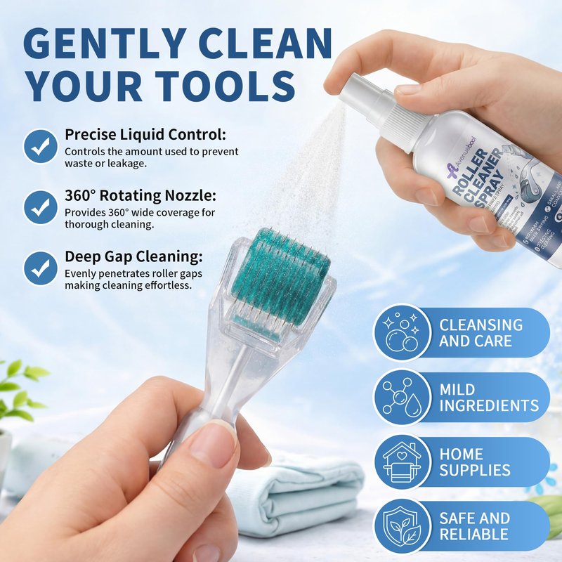 Avenuebool Cleaner Spray for Derma Roller, Skin Friendly Derma Roller Cleansing Spray Removes Residue & Buildup, Fast Dry Formula for Tool Grooves, Keeps Tools Clean & Smooth, 100ml/3.38 fl oz