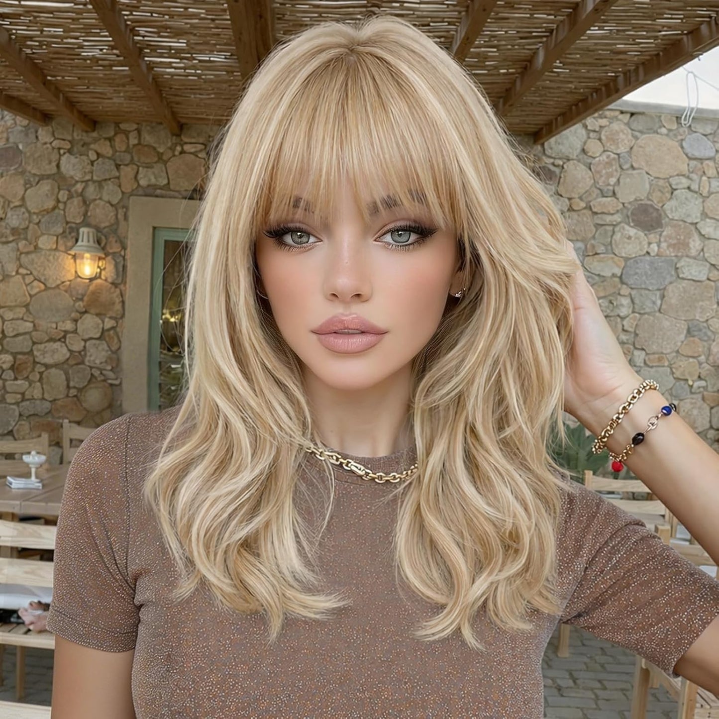 Black Wig with Bangs - 4x4 Realistic Scalp Layered Wavy Synthetic Wig | 18 Inch Natural Look for Daily Use