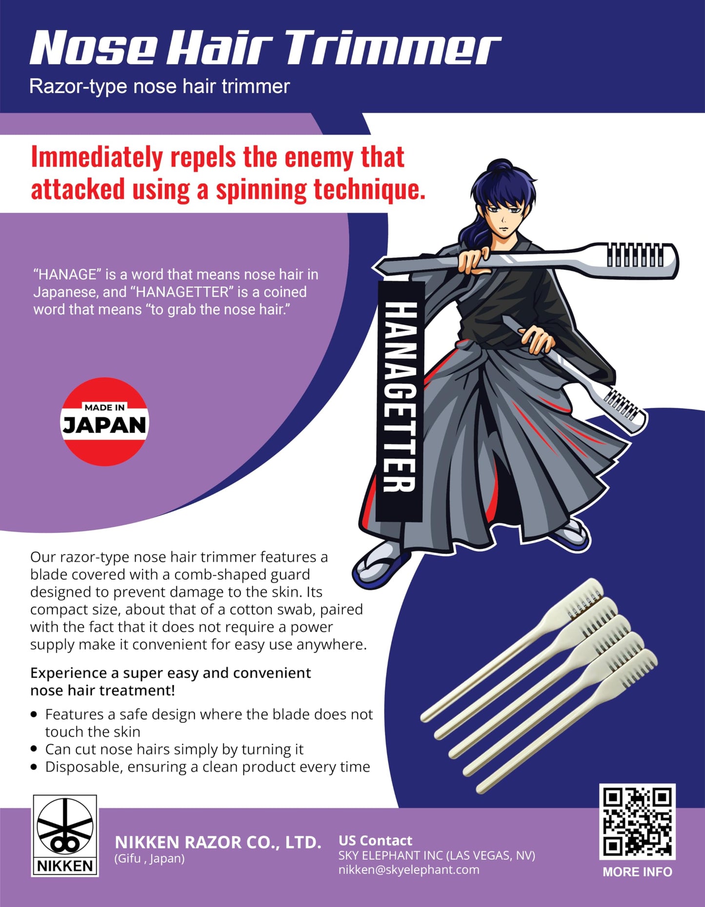 NIKKEN HANAGETTER Nose Hair Trimmer 10-Pack [Individually Wrapped] – Made in Japan, Painless Manual Cutter, Portable & Disposable