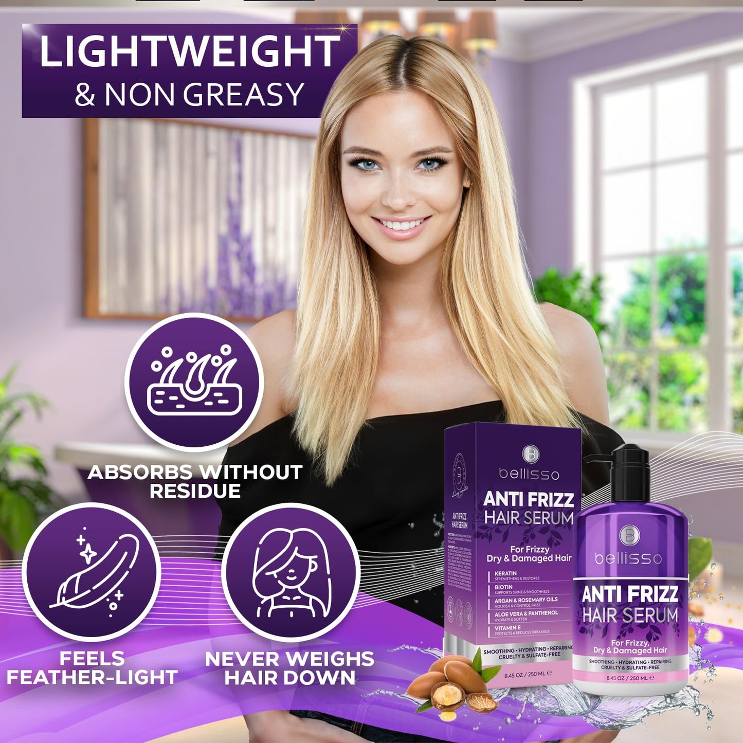 Anti Frizz Hair Serum - Humidity Control for Frizzy, Damaged Hair - 8.45 Fl Oz | Smoothing & Styling Solution
