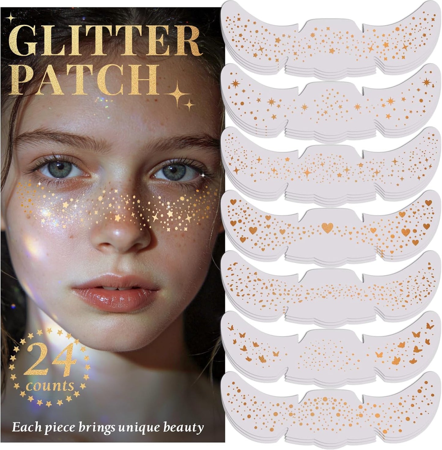 Glitter Freckles Makeup Patches - Holographic Face Glitter Speckles | 24pcs Cute Sparkling Fake Freckles for Festivals