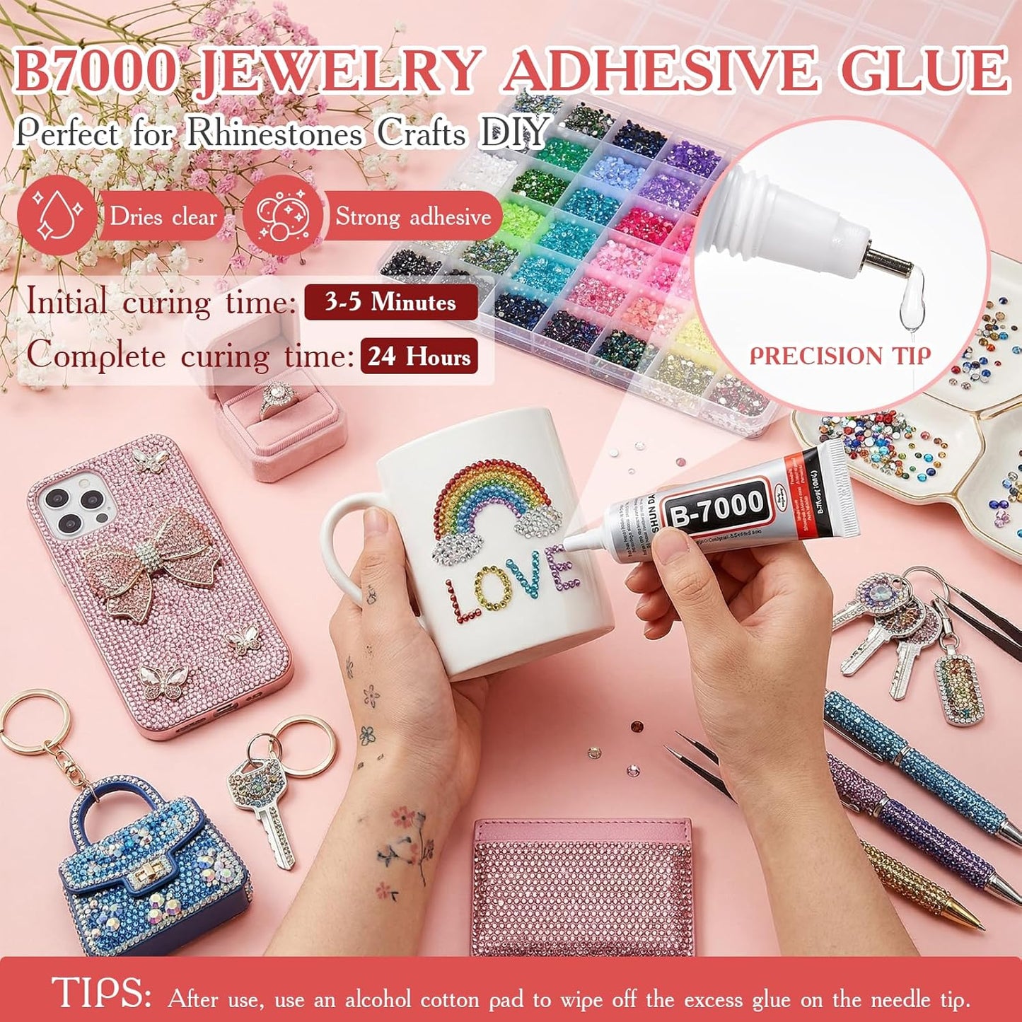 Bedazzling Rhinestone Kit - 80000 Pcs 3mm Flatback Gems in 42 Colors | Includes B7000 Glue, Tweezers & Pen for Crafts, Nail Art, Tumblers