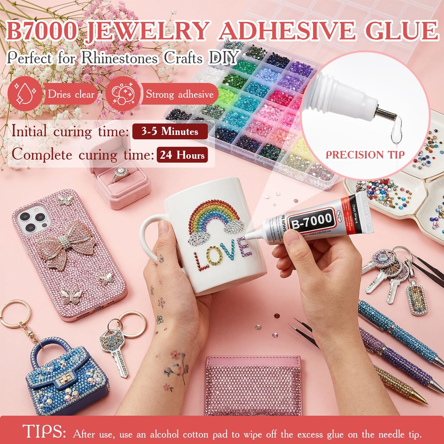 80000Pcs Bedazzling Kit with 4mm Rhinestones, 42 Colors Resin Flatback Nail Rhinestones, Bedazzler Kit with 3 B7000 Glue, Tweezers & Pen, Gems for Crafts, Clothes, Tumblers, Nail Art