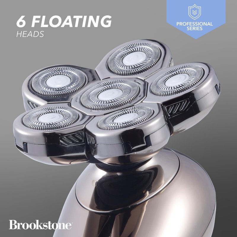 Brookstone - 6-Head Flex Shaver, Close Shave with Pivoting Heads & Rechargeable Battery for Smooth, Comfortable Grooming (Black)