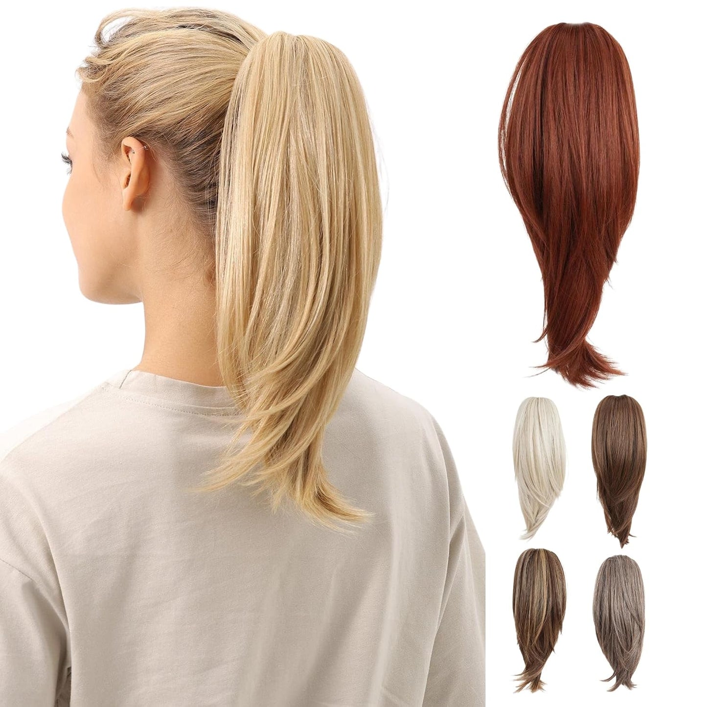 10-Inch Straight Claw Clip-In Ponytail Hair Extensions - Black | Realistic Synthetic Hair for Women & Men