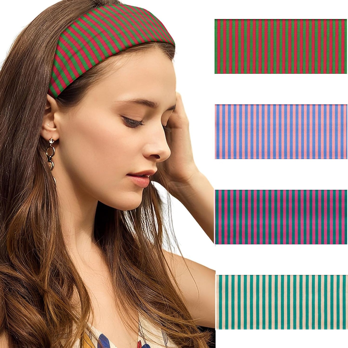 4 Pcs Striped Headbands for Women - Workout & Yoga Hair Bands | Stylish Hair Accessories