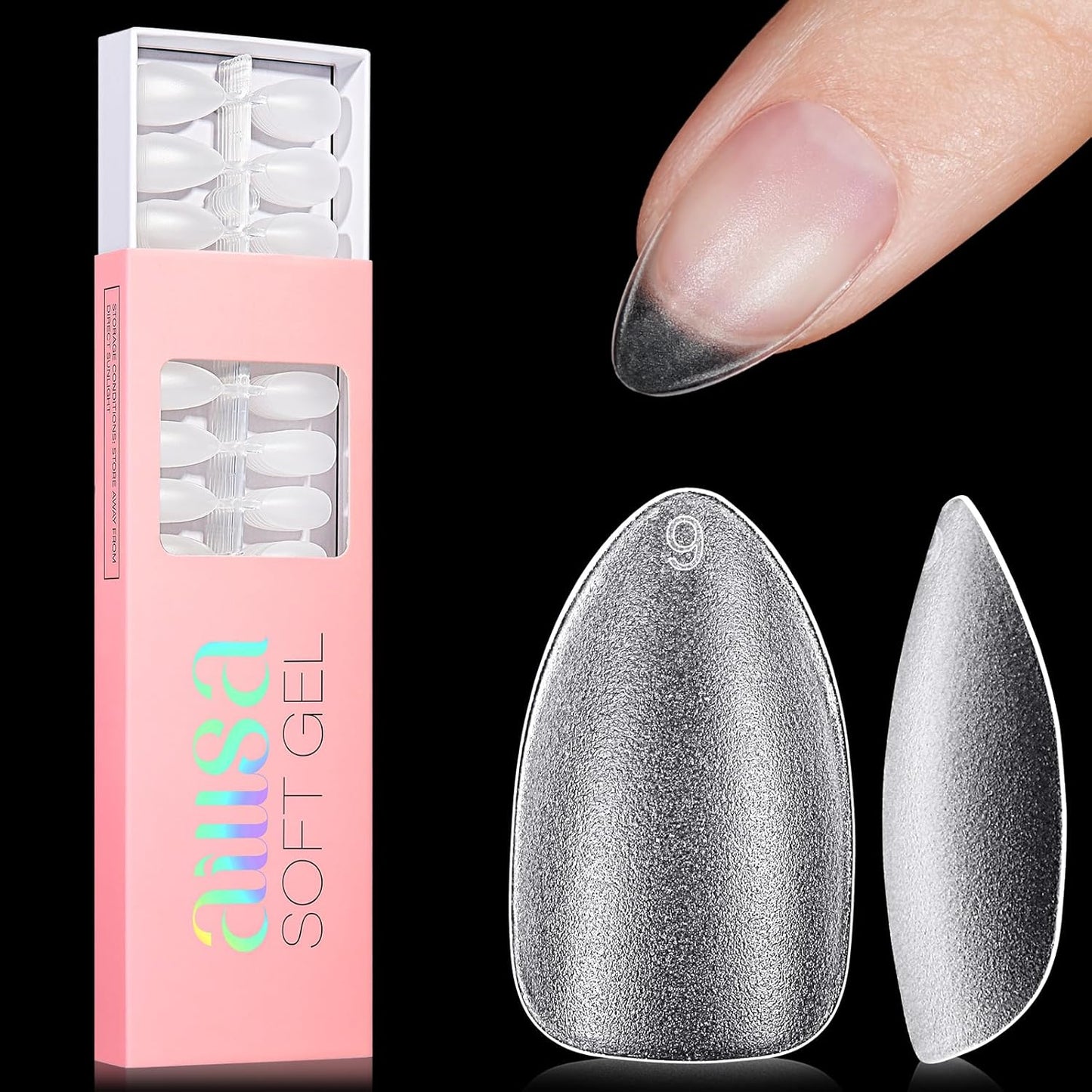 Almond Nail Tips - 450pcs Soft Full Cover Gel Nails | Pre-shaped Press-On Extensions in 15 Sizes for Beginners