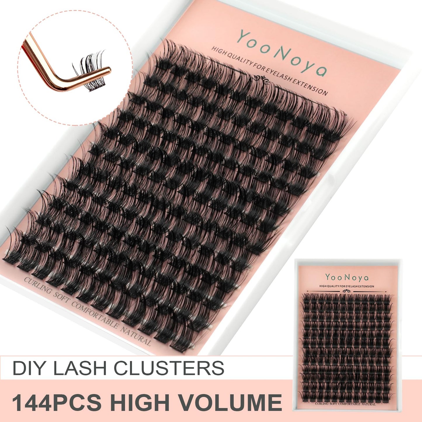 YOONOYA Lash Clusters 144 PCS 16mm Mix Volume Lashes Eyelash Clusters D Curl Cluster Eyelash Extensions Natural Wispy Cluster Lashes Reusable Individual Thick Lash Extension (QD-16mm - Mix)