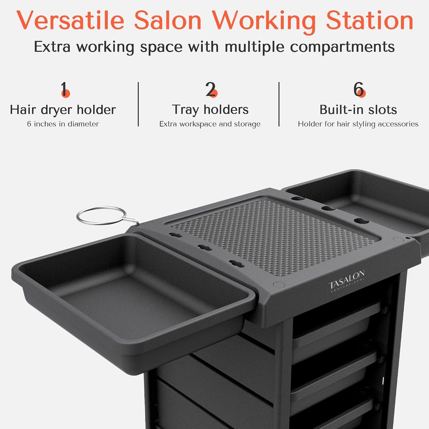 Salon Trolley - Space-Saving Rolling Cart with 6-Tray Storage for Salons & Tattoos | Multipurpose Design