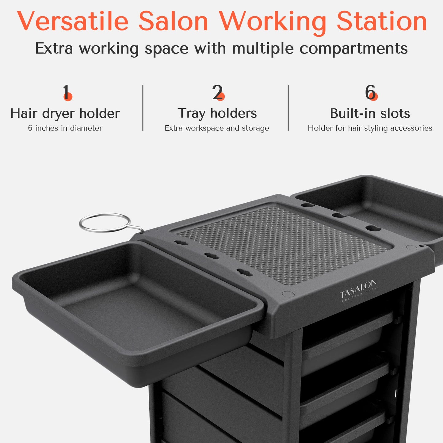 TASALON Salon Trolley - Space Saving Rolling Cart for Extra Storage - 6-Tray Multipurpose Salon Cart - Tattoo Tray