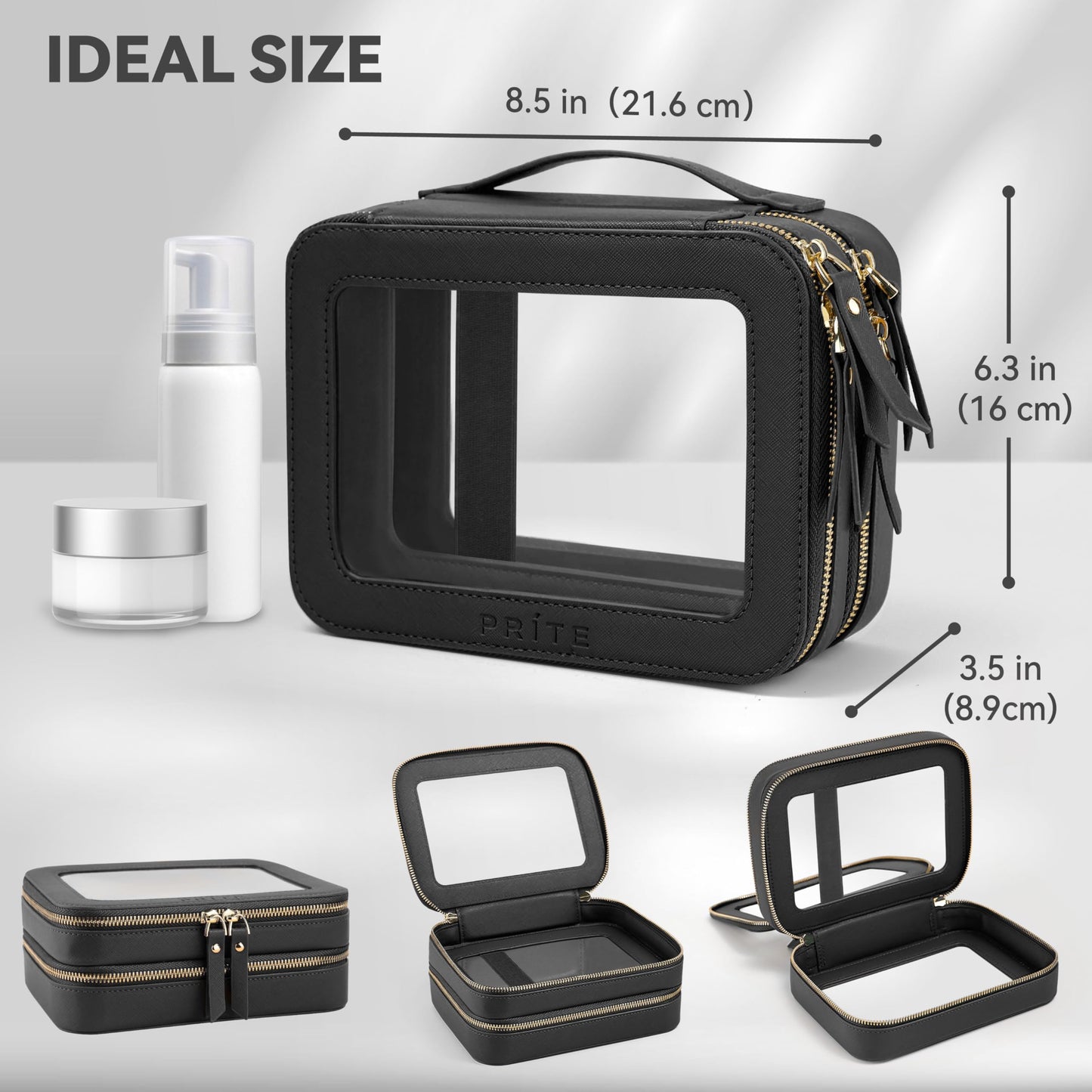 Prite Double Layer Clear Makeup Bag Travel Cosmetic Organizer for Women