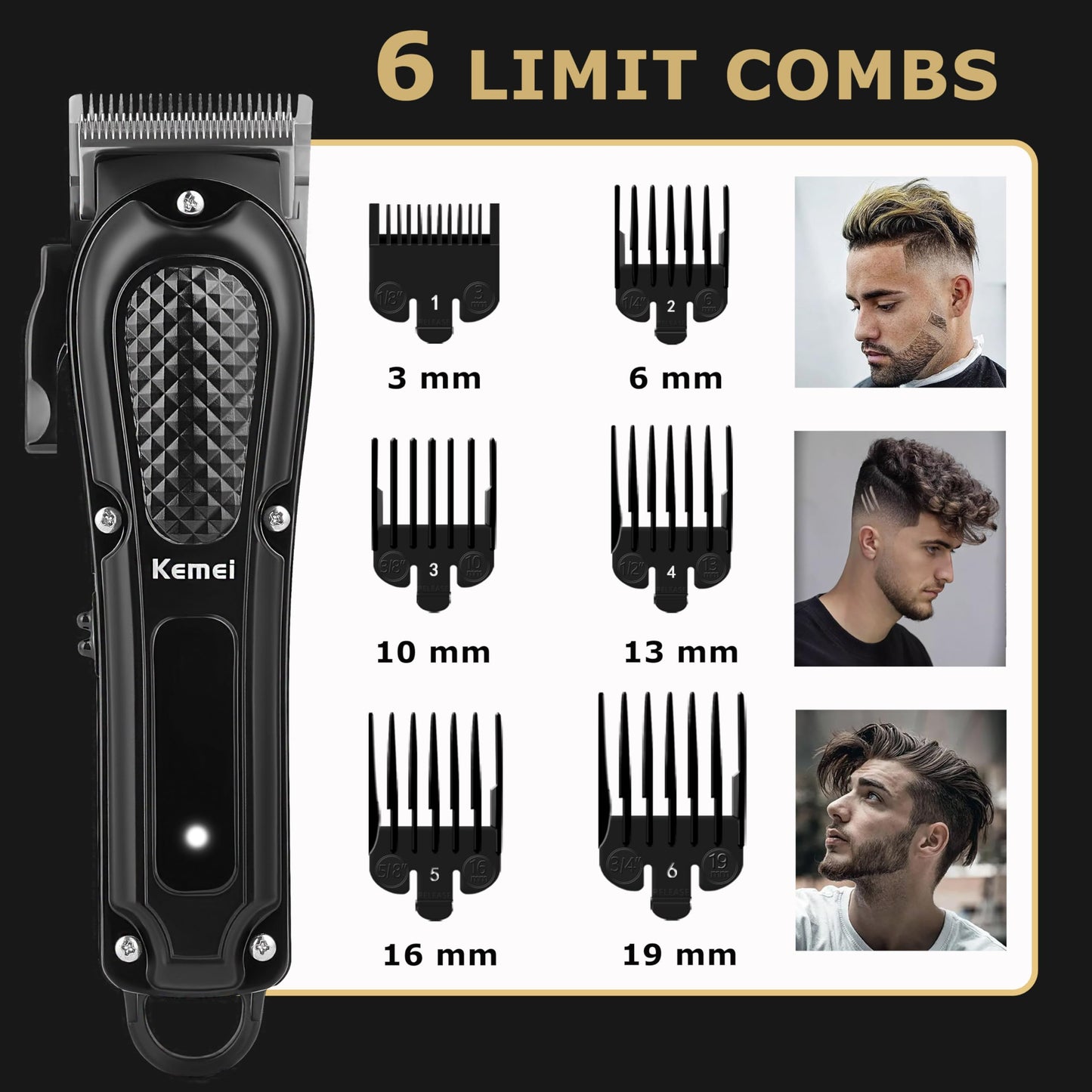 KEMEI Professional Hair Clippers for Men, Cordless & Corded Barber Hair Cutting Clipper, Rechargeable Beard Trimmer for Barbers/Home Use