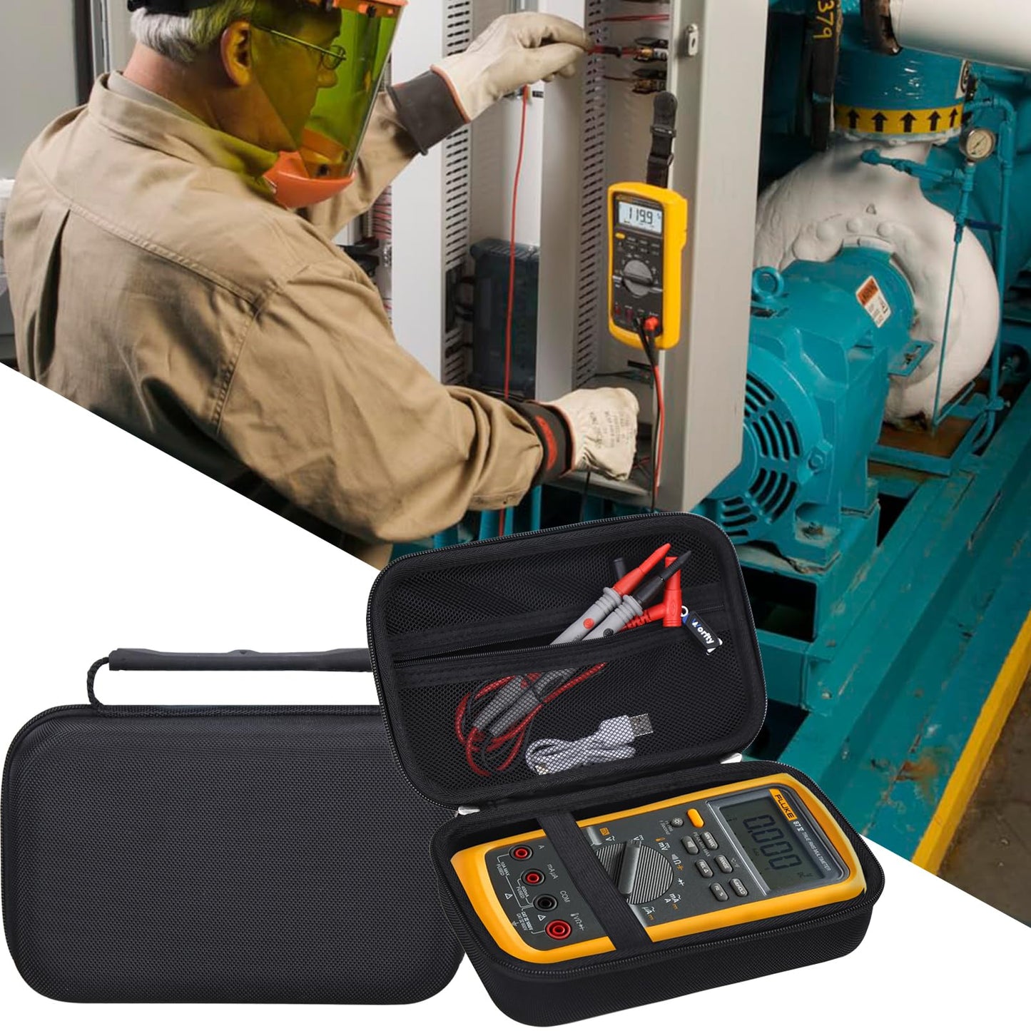 Case for Fluke 87-V/ 77 IV/ 83V/ 88 Industrial Digital Multimeter, Large Capacity Storage Box Suitable for Most Industrial Digital Multimeters (Case Only) (Black)