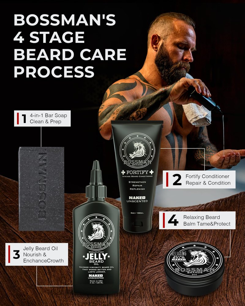 Bossman Jelly Beard Oil for Men - 3 Pack (12 oz in Total, Naked - Unscented) – Softens, Moisturizes & Conditions with Natural Ingredients