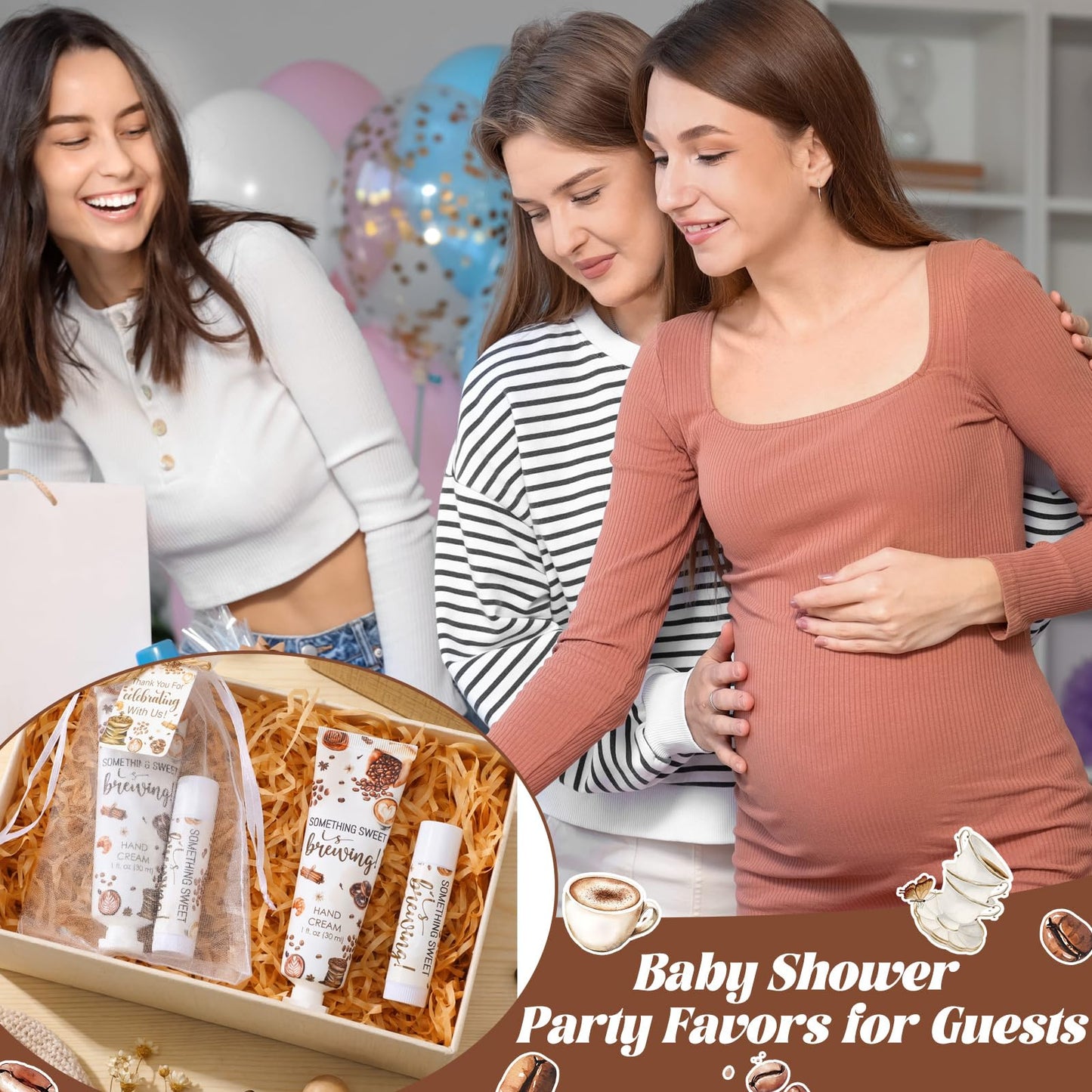 Dansib 24 Sets Coffee Themed Baby Shower Hand Cream and Lip Balm Gift, Something Sweet Is Brewing Baby Shower Party Favors for Guest Travel Size Hand Lotion and Lip Balm Bulk Birthday Party Supplies