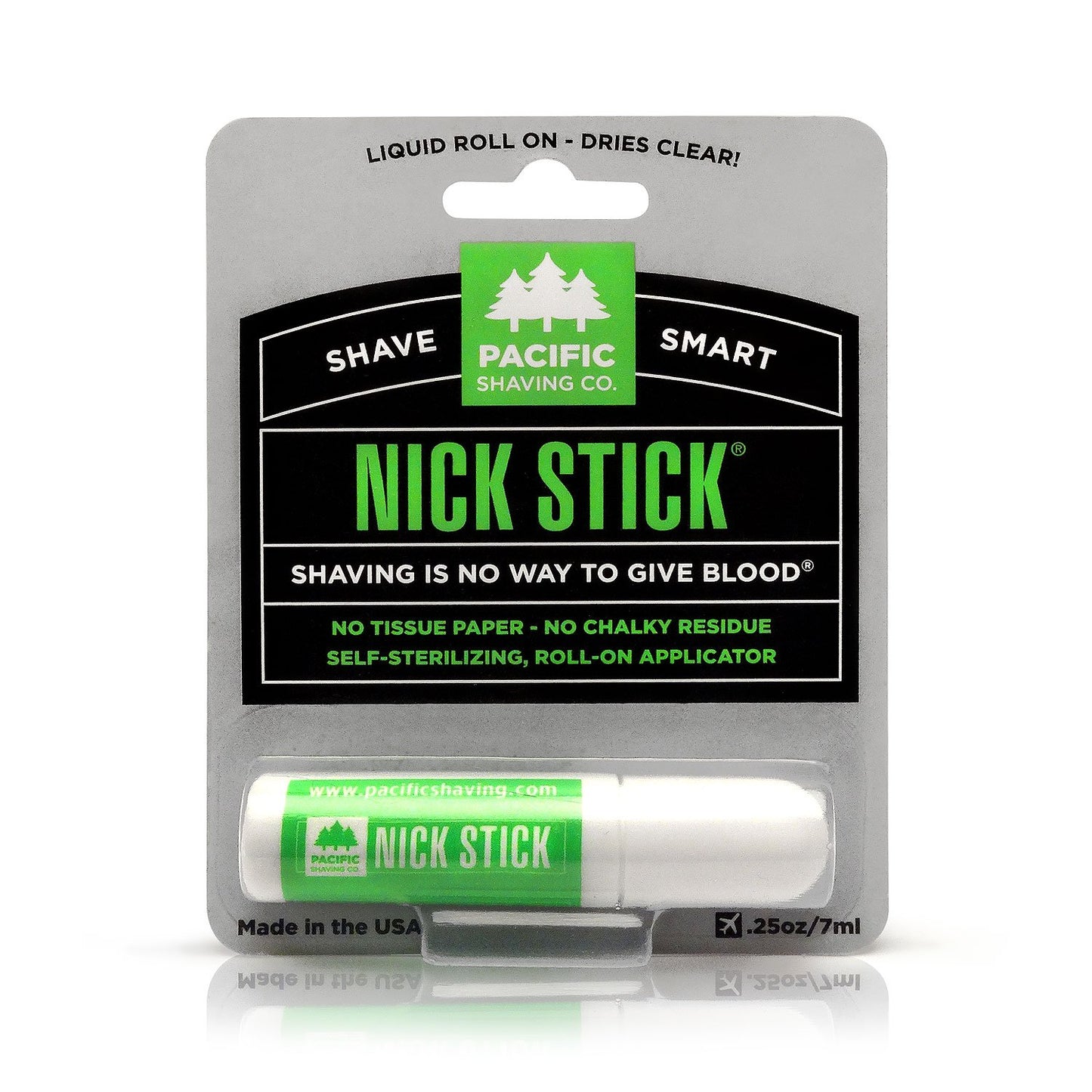 Pacific Shaving Company Nick Stick - No Tissue Paper, No Chalky Residue, Dries Clear, Liquid Roll-On Applicator, Puts Nicks in Their Place, with Vitamin E & Aloe, Made in the USA .25 oz