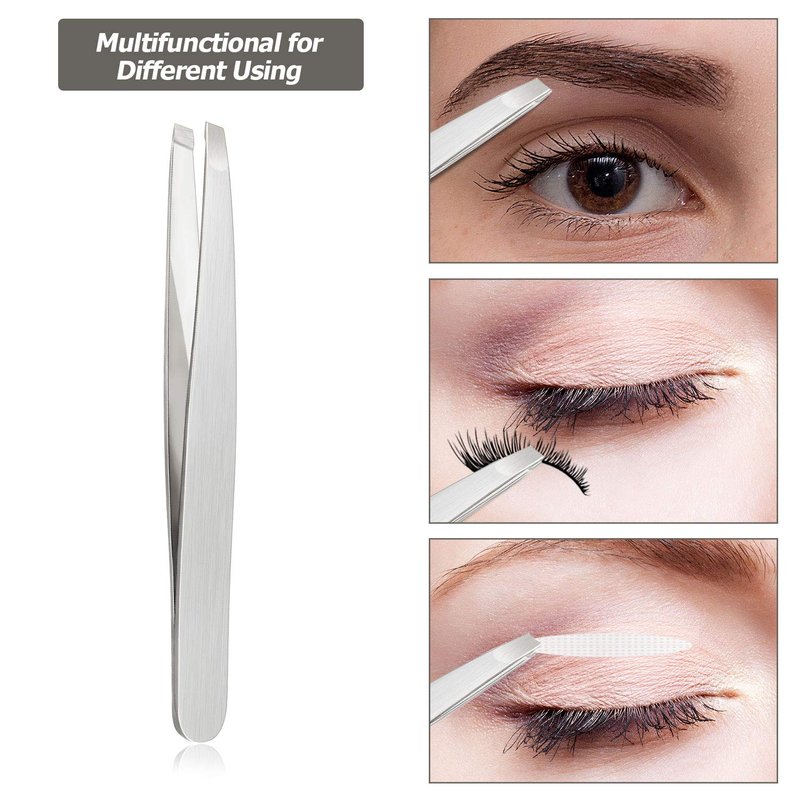 Mudder 12 Pcs Eyebrow Tweezers Set for Facial Hair Stainless Steel Slanted Tip Tweezers in Bulk for Men and Women(Silver)