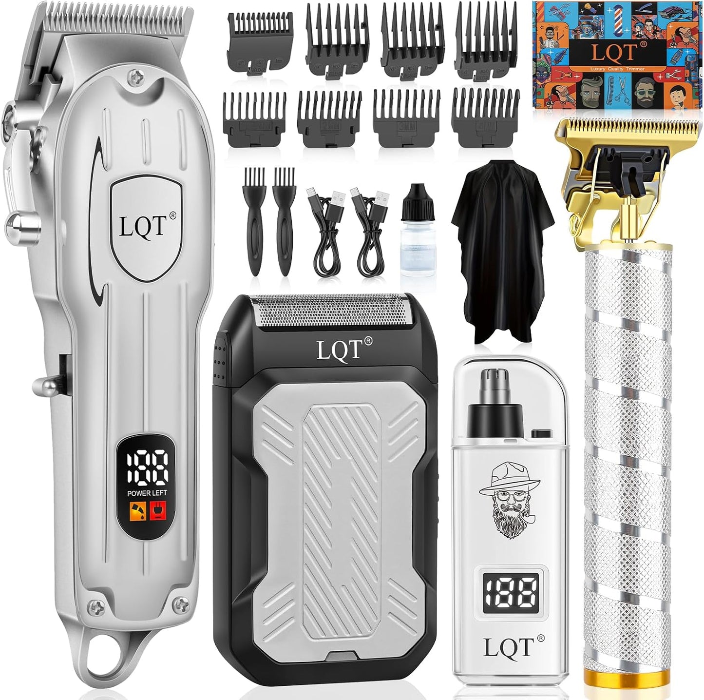 Hair Clippers for Men - Cordless 4-Piece Grooming Kit with LED Display | Clipper, Beard Trimmer, Shaver & Nose Trimmer